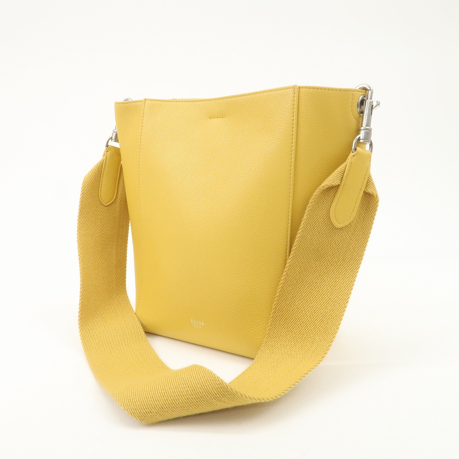 CELINE Leather Sangle Bucket Shoulder Bag Hand Bag Yellow