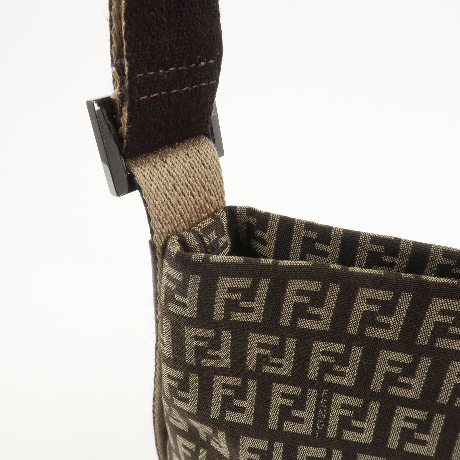 FENDI Zucchino Canvas Shoulder Bag Crossbody Bag Brown 8BR318