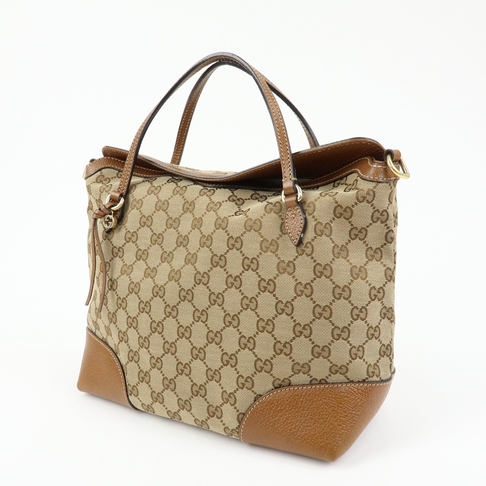 GUCCI Interlocking G GG Canvas Leather Hand Bag Beige Brown 353120