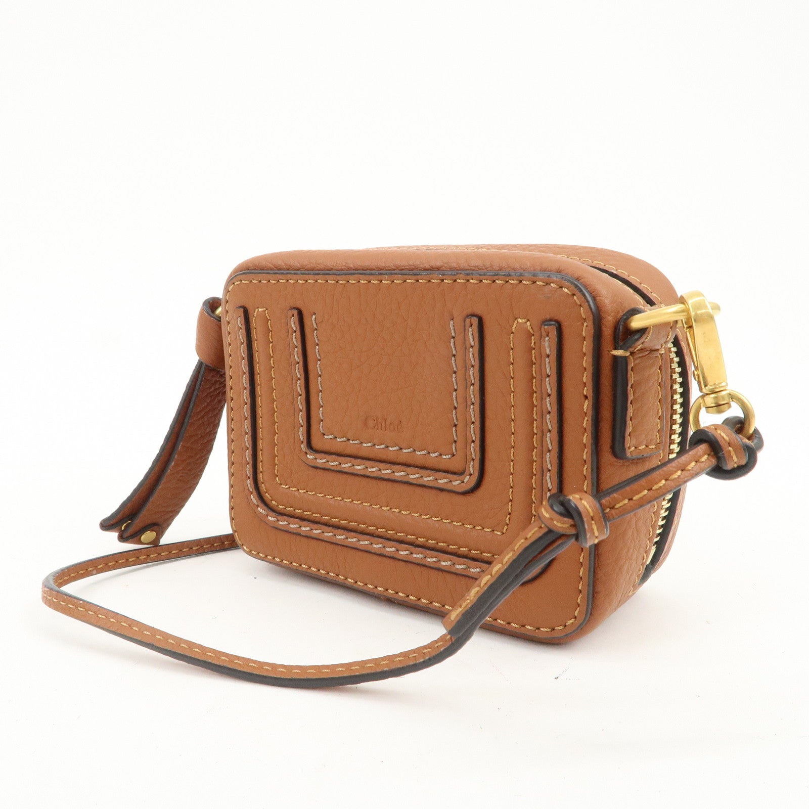 Chloe Marcie Logo Leather Shoulder bag Crossbody Bag Brown