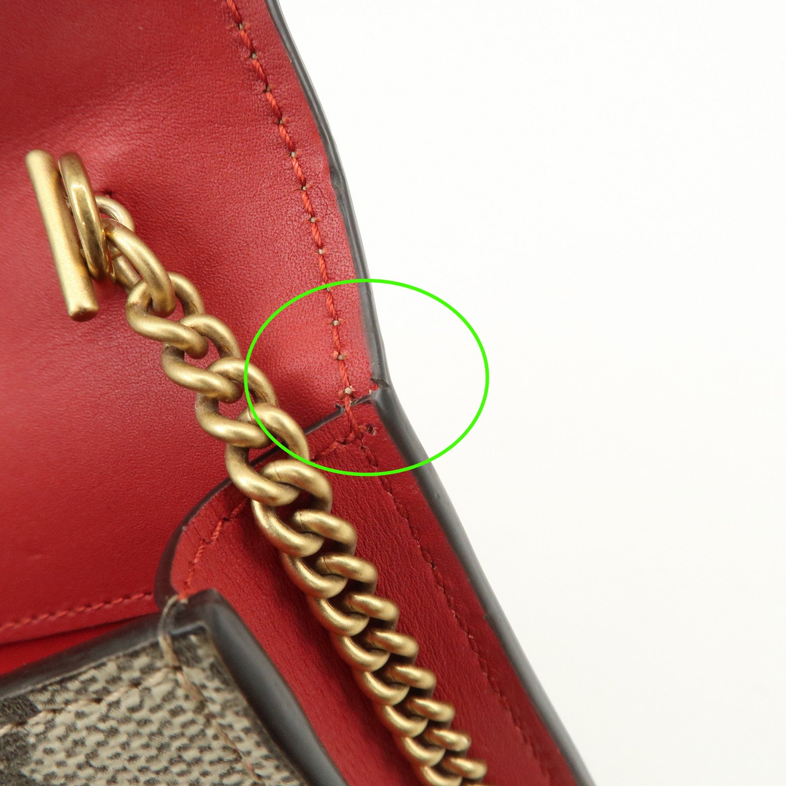 GUCCI GG Supreme Leather Cherry Chain Shoulder Bag Beige Red 481291