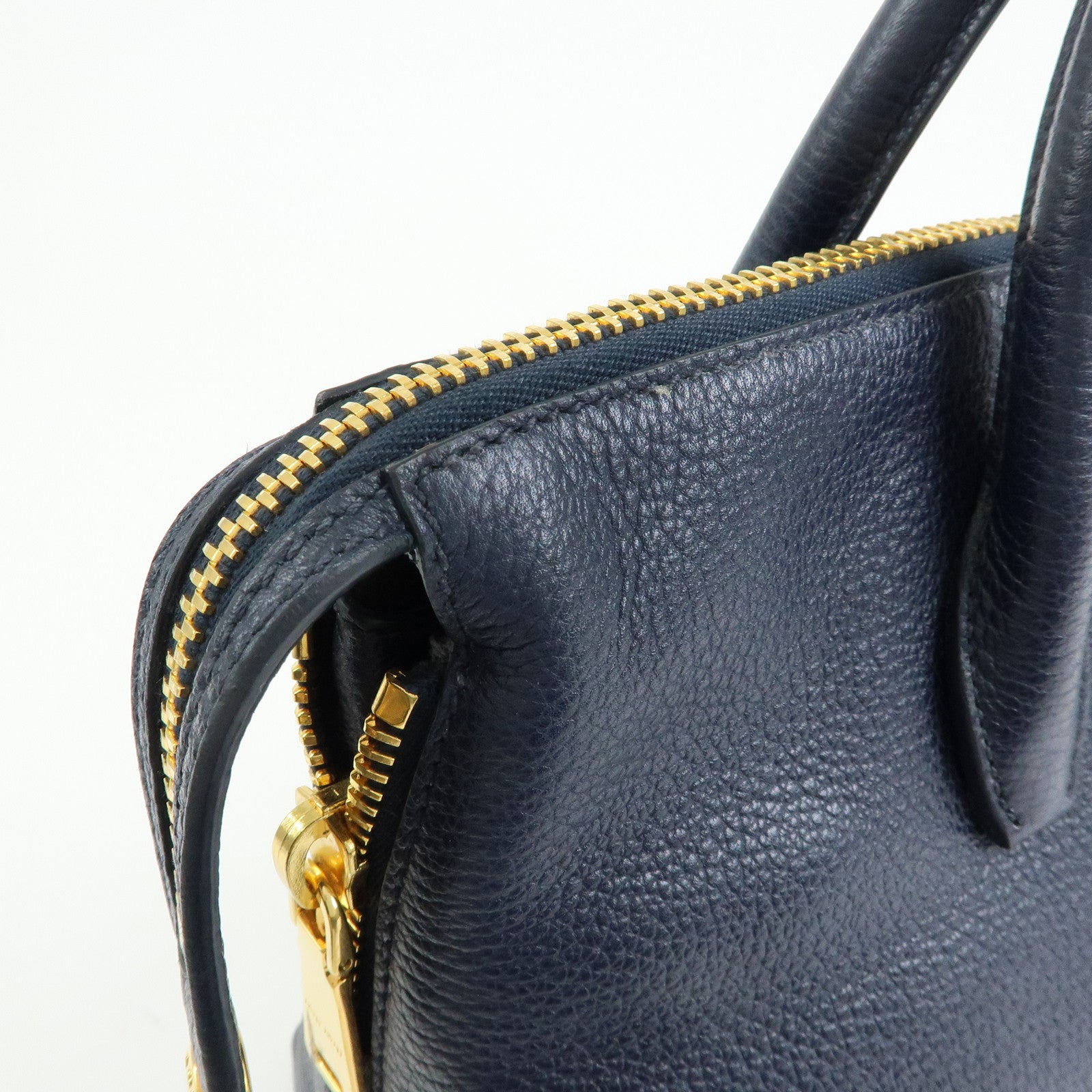 MIU MIU Logo Leather 2WAY Bag Shoulder Bag Hand Bag Navy 5BB016