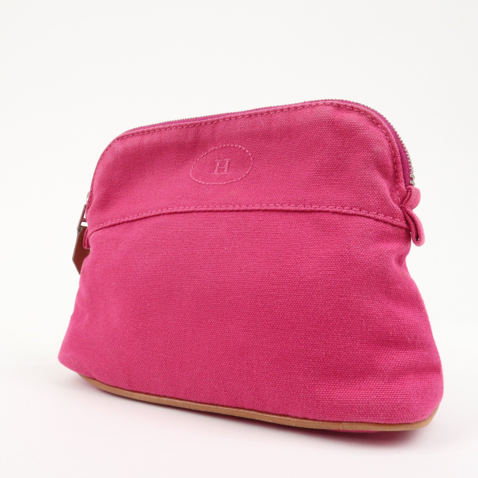 HERMES Canvas Leather Bolide Pouch PM Cosmetic Pouch Pink