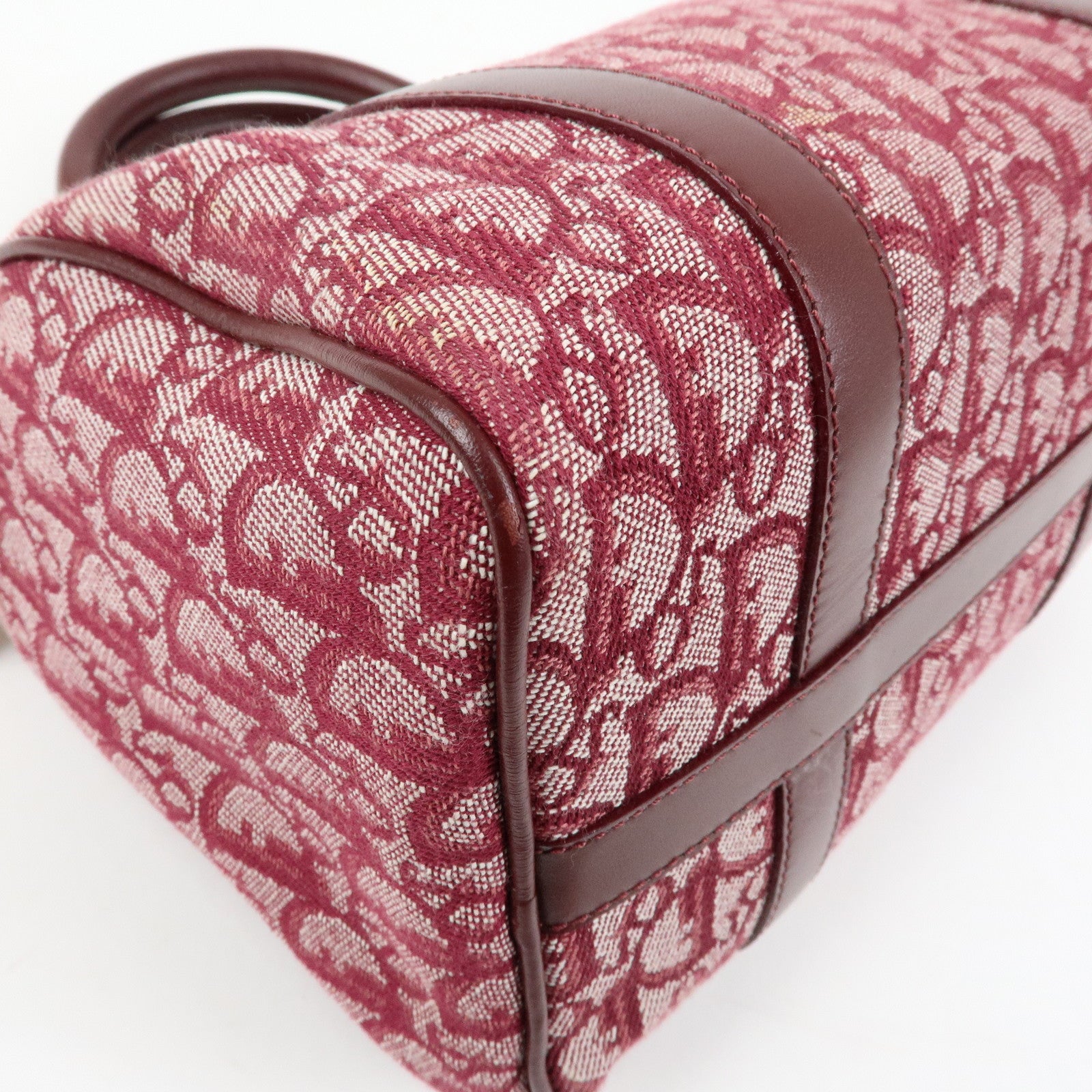 Christian Dior Trotter Jacquard Leather Boston Bag Burgundy