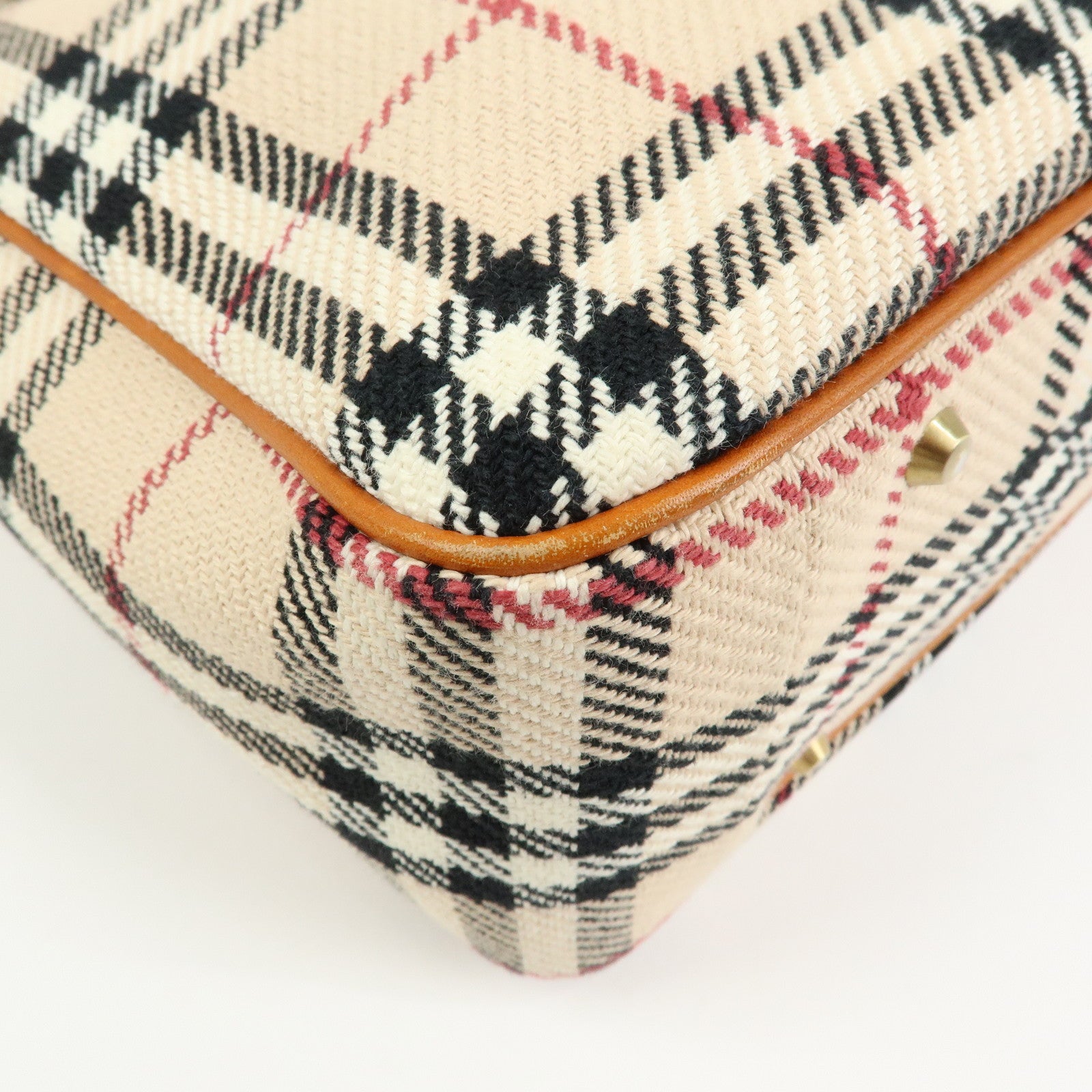 BURBERRY Nova Plaid Canvas Leather Tote Bag Hand Bag Beige Camel