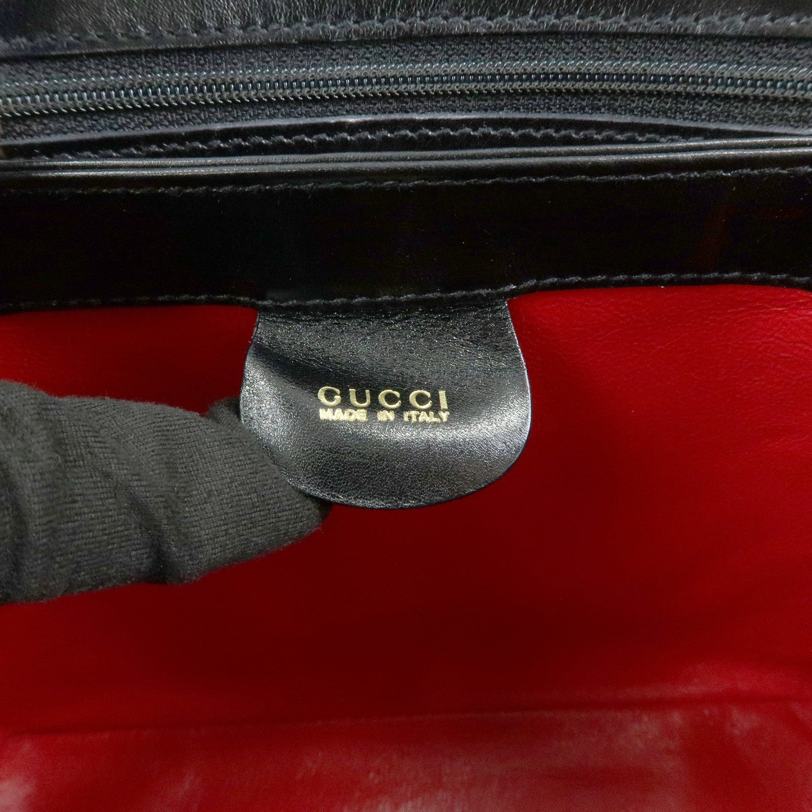 GUCCI Bamboo Leather Hand Bag Shoulder Bag Black 000・33・0175