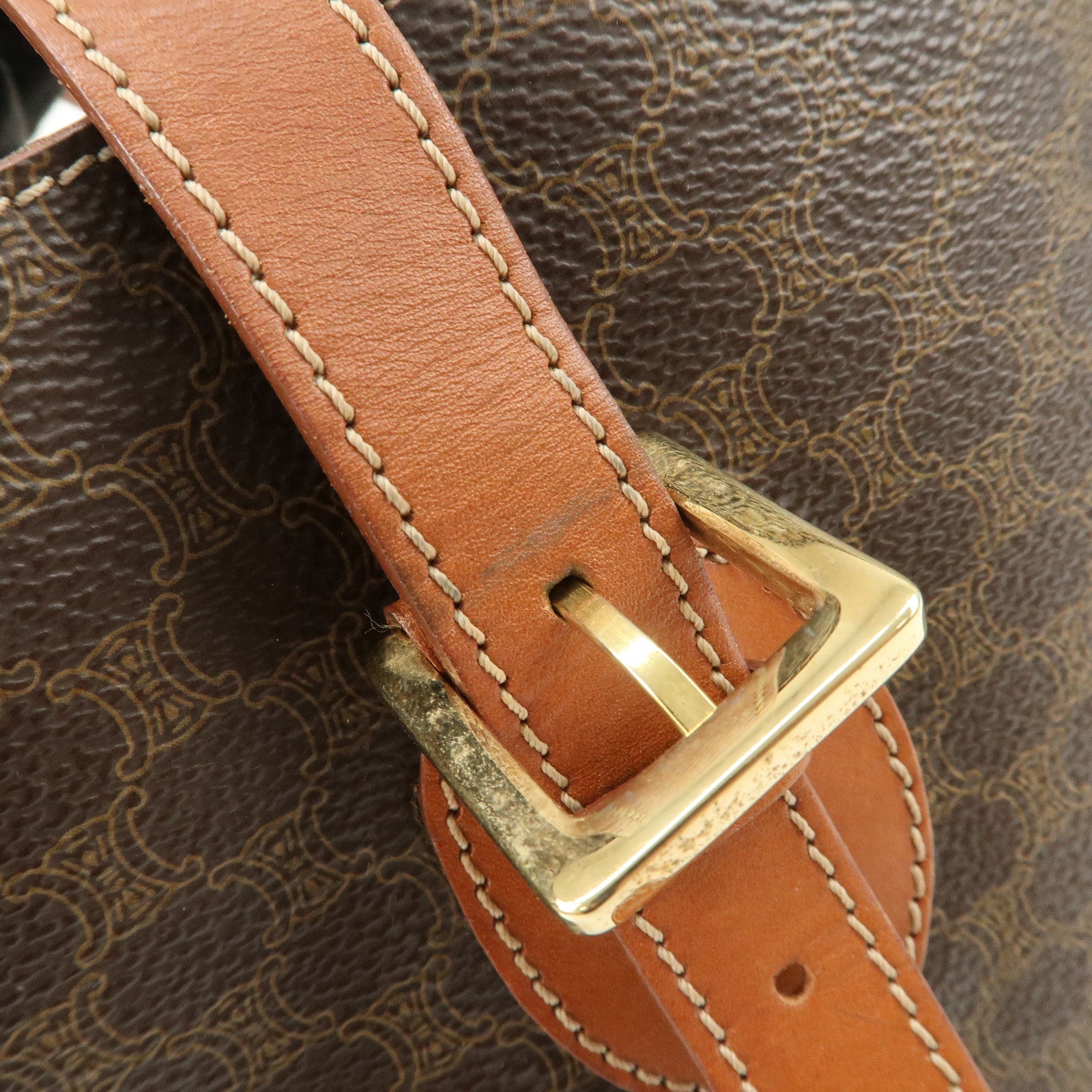 CELINE Macadam Logo PVC Leather Tote Bag Shoulder Bag Brown