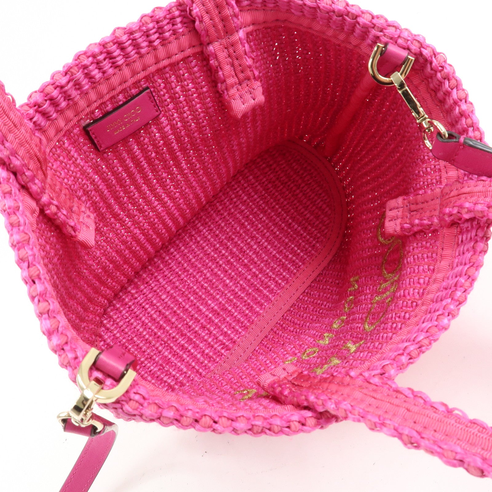 JIMMY CHOO Leather Raffia Beach West East 2 Way Bag Mini Tote Bag