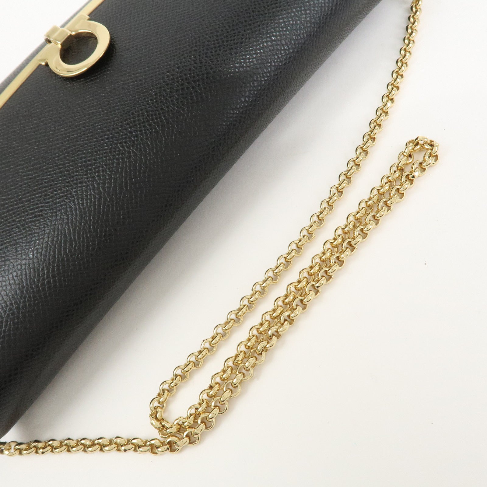 Ferragamo Gancini Leather Chain Shoulder Bag Black