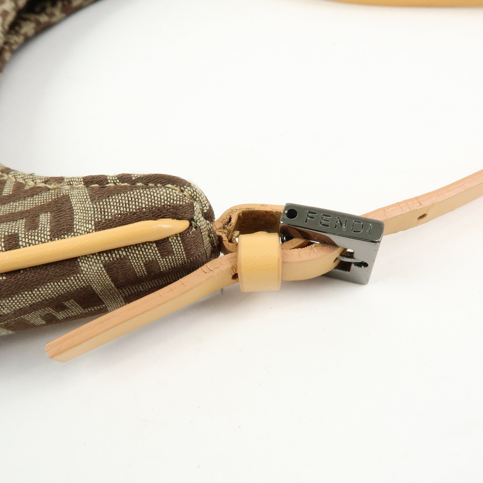 FENDI Zucchino Canvas Leather Hand Bag Khaki Beige 8BR157