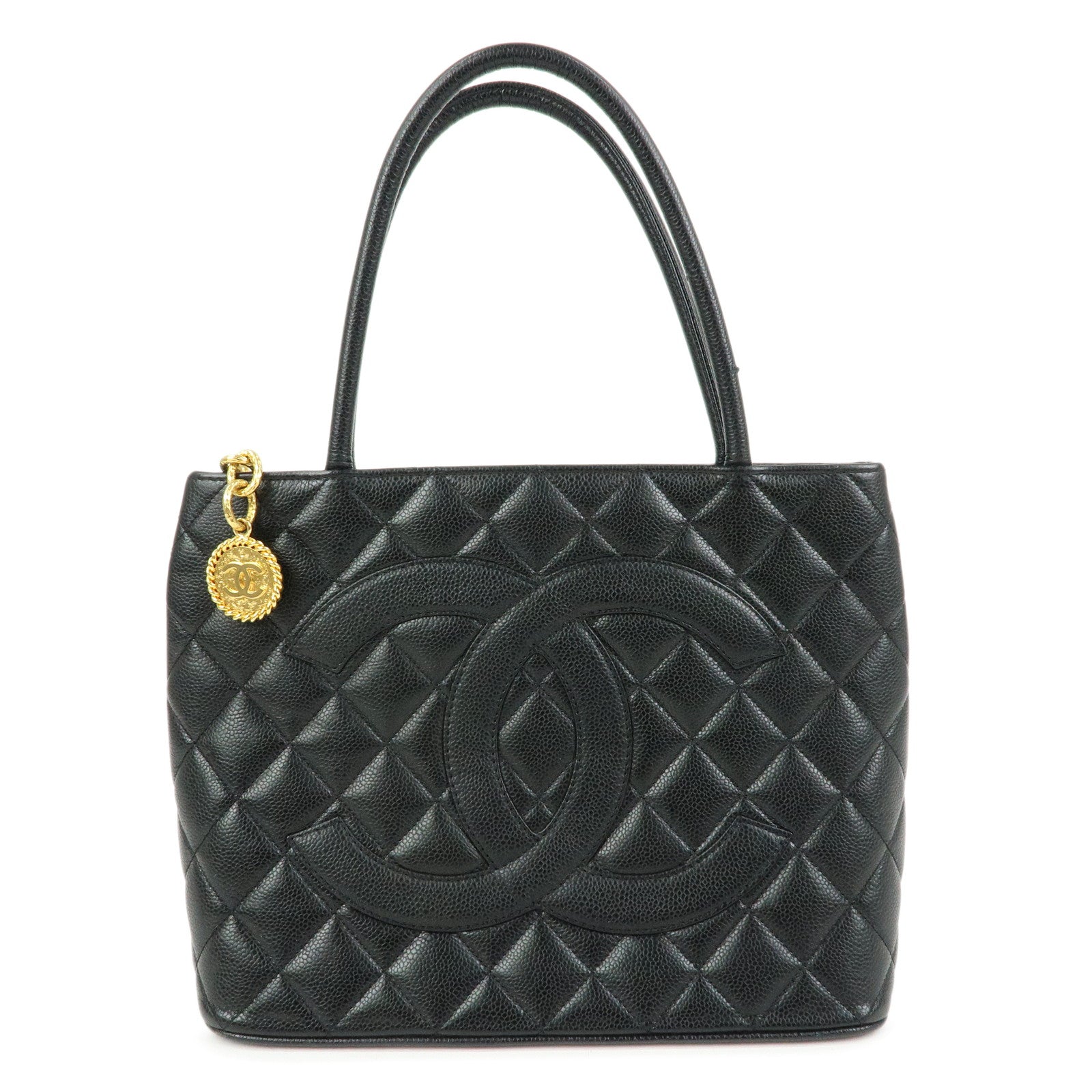 CHANEL Matelasse COCO Mark Caviarskin Medallion Tote Bag A01804