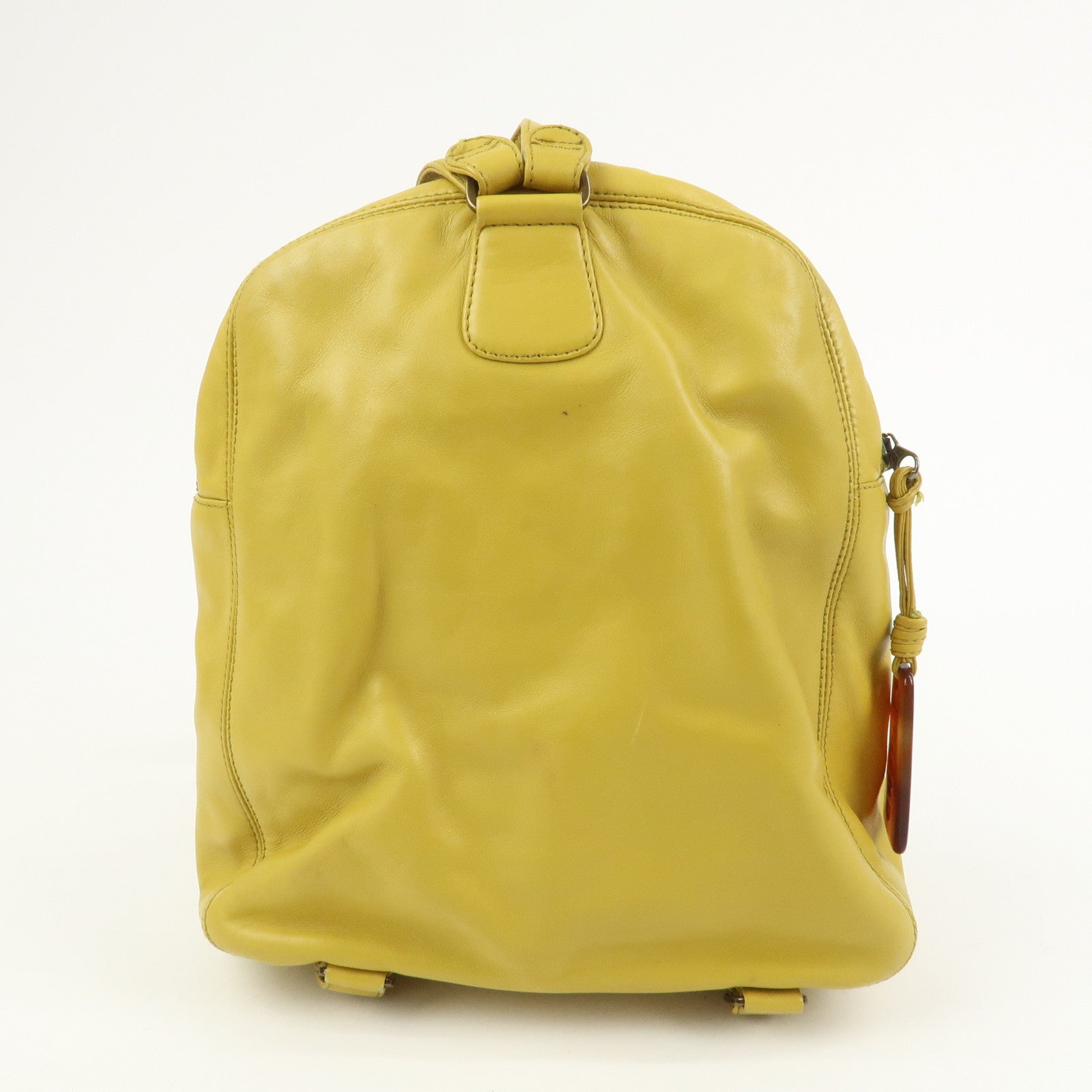 CHANEL COCO Mark Lamb Skin Back Pack Ruck Suck Yellow