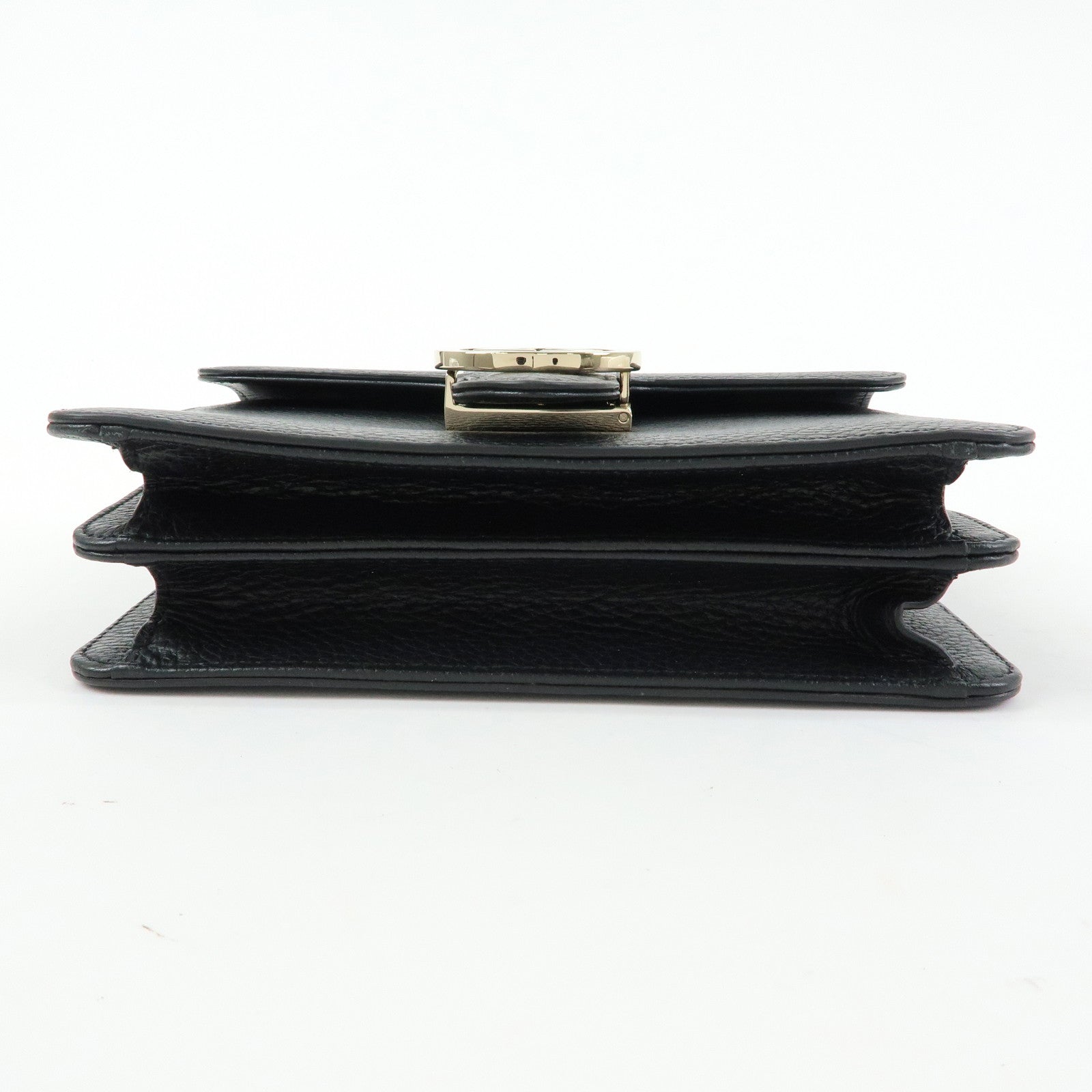 GUCCI Interlocking G Leather Chain Flap Shoulder Bag Black 510304