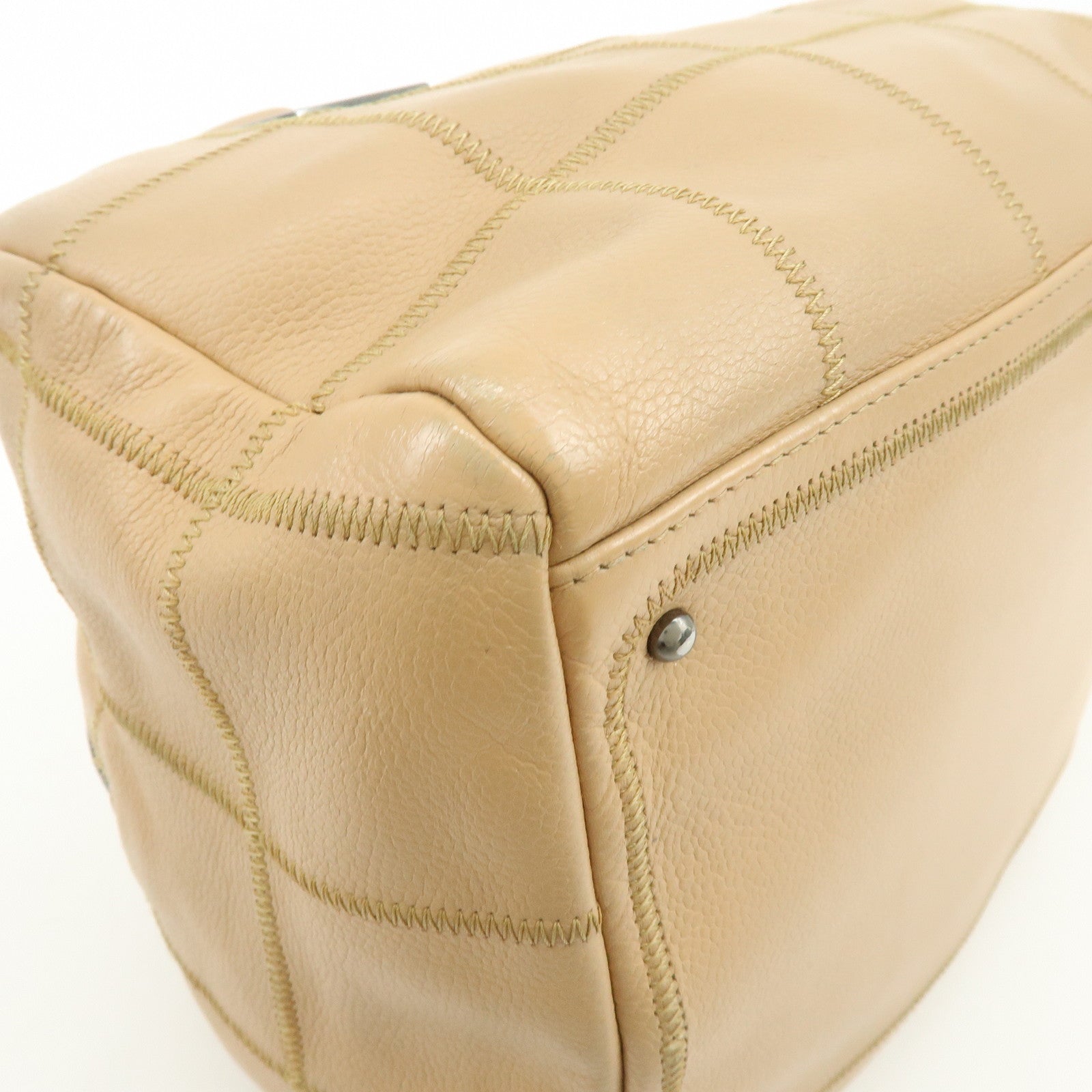 CHANEL Chocolate Bar COCO Mark Caviarskin Hand Bag Beige