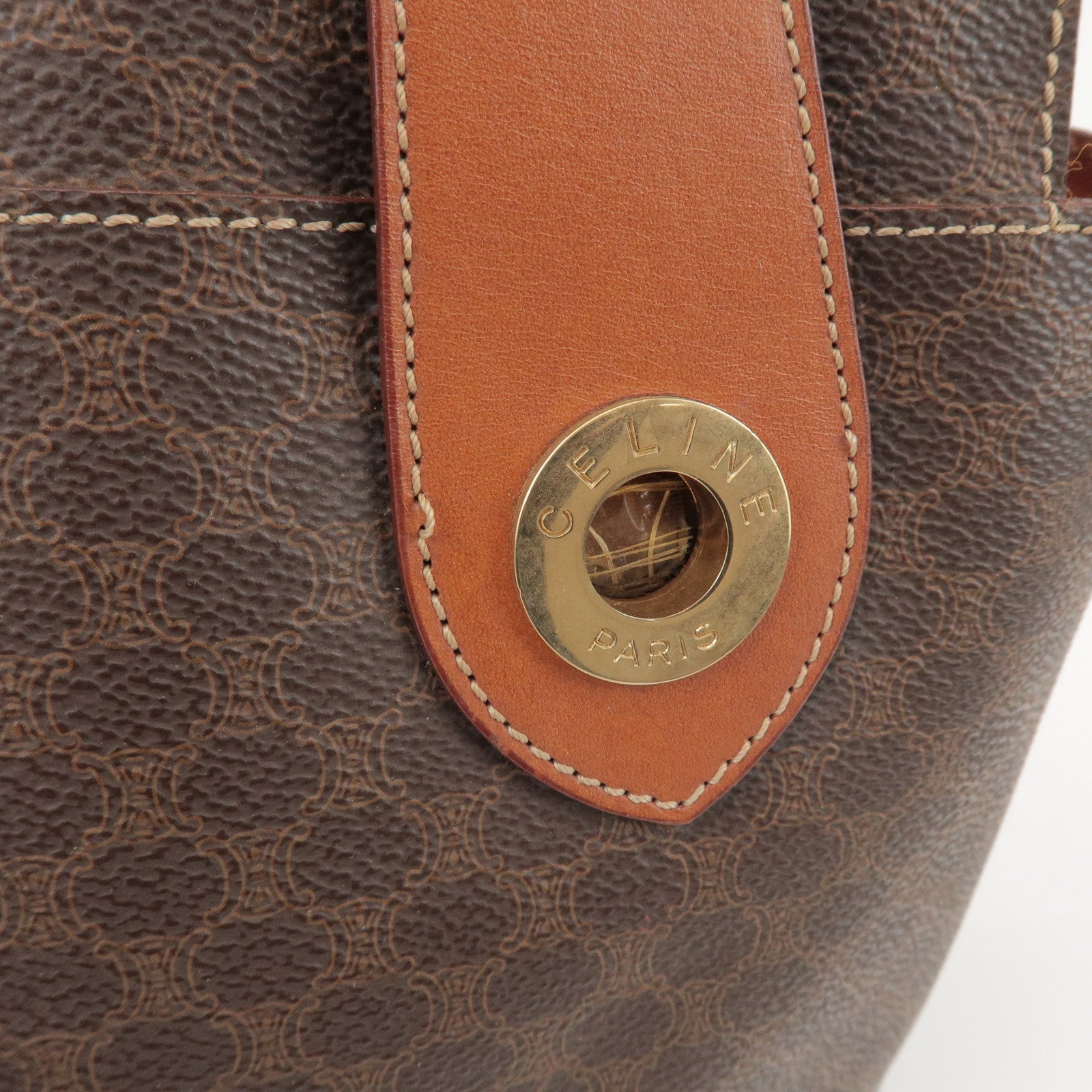 CELINE Macadam PVC Coated Canvas Leather Hand Bag Tote Bag Brown