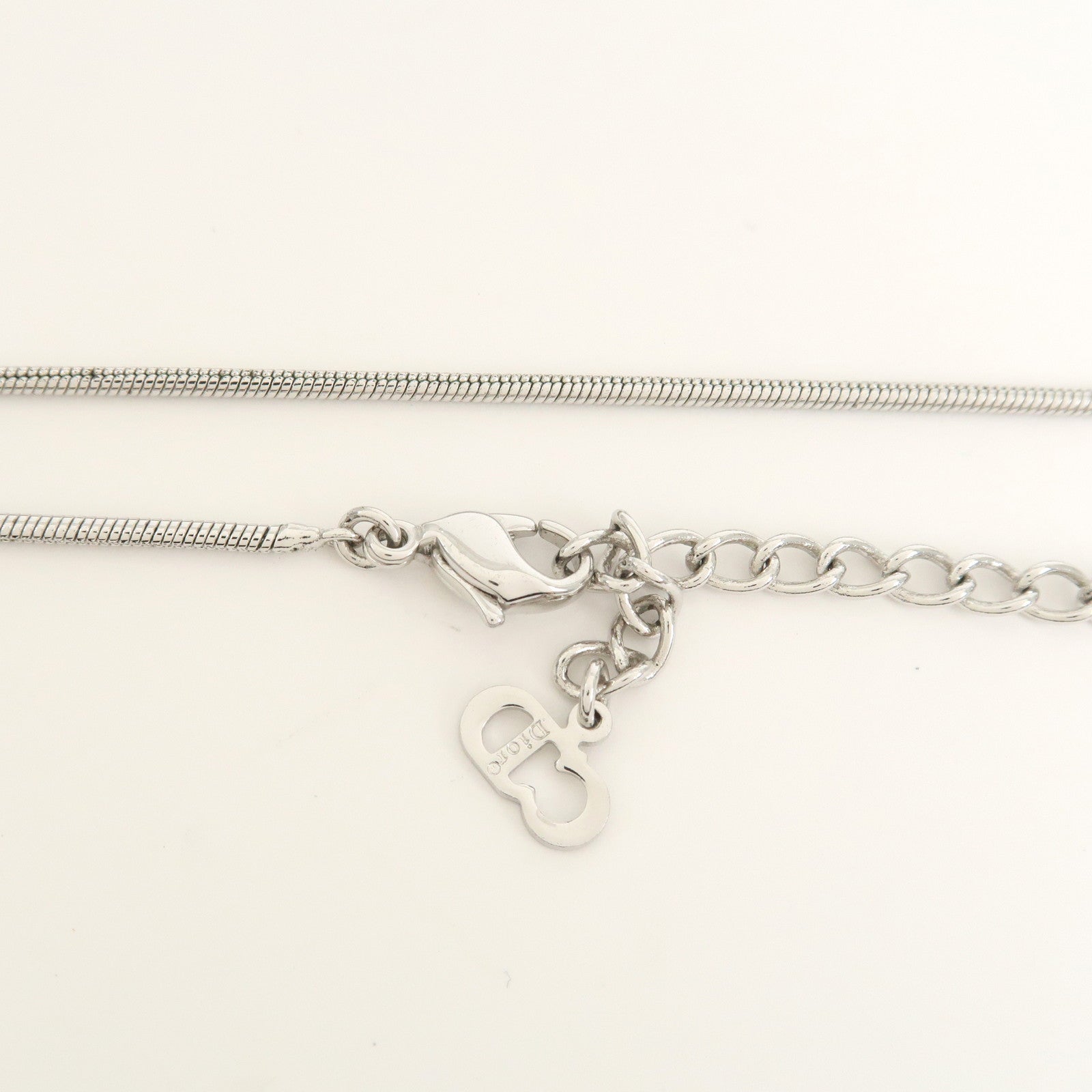 Christian Dior Heart Logo Metal Rhinestone Necklace Choker Silver