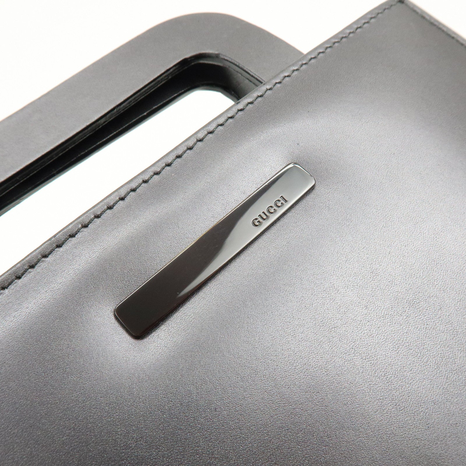 GUCCI Leather 2Way Bag Hand Shoulder Bag Silver Gray 001・1434・1855