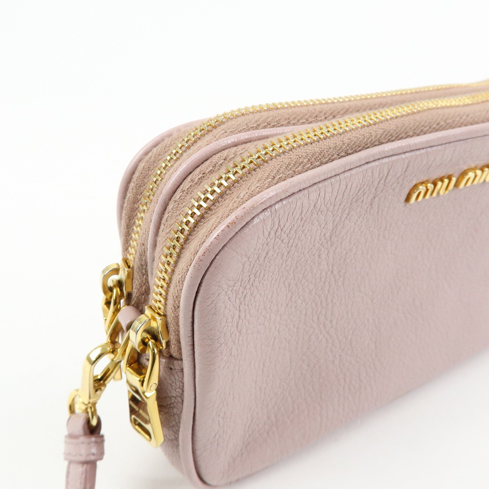 MIU MIU Logo Madras Leather Mini Shoulder Bag Light Purple