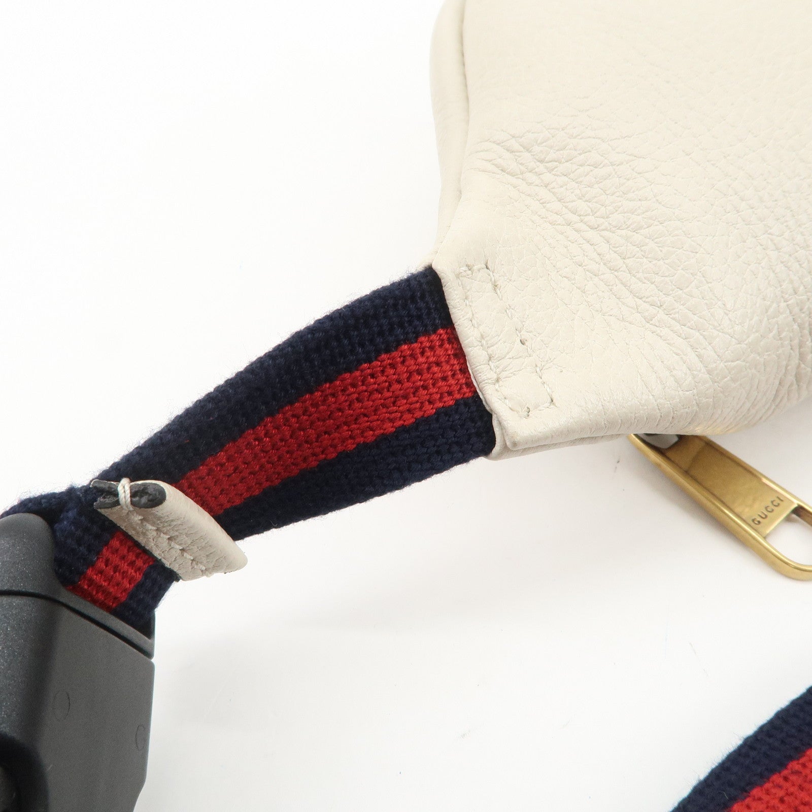 GUCCI Sherry Leather Canvas Waist Bag Crossbody Bag Ivory 527792