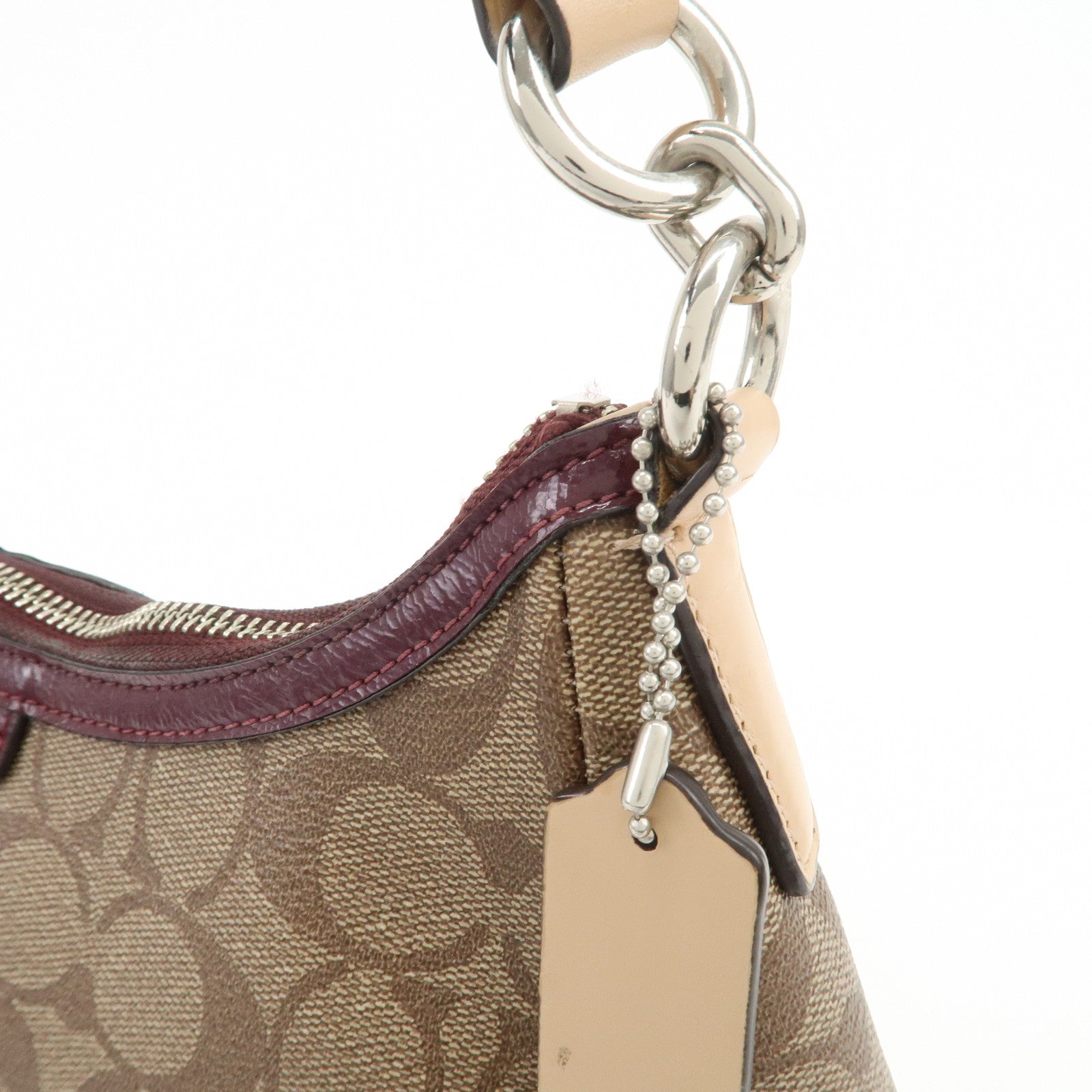 COACH Signature PVC Patent Leather 2Way Shoulder Bag Hand Bag Beige