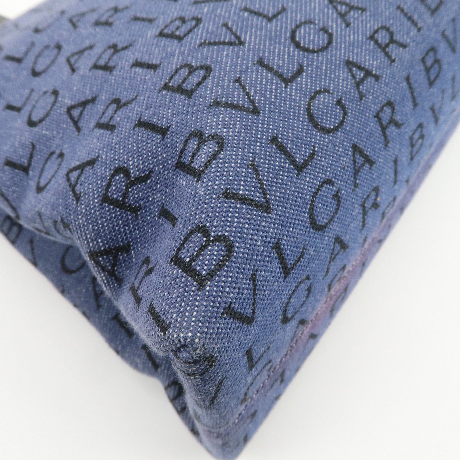 BVLGARI Logo Mania Denim Leather Shoulder Bag Hand Bag Blue Black