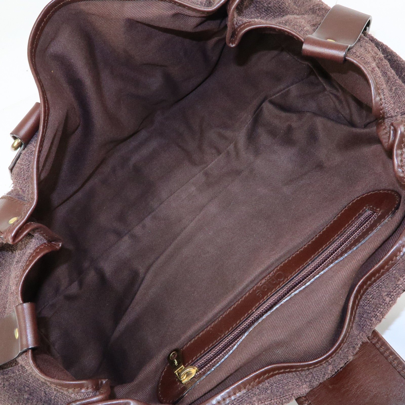 Chloe Kerala Canvas Leather Boston Bag Hand Bag Brown