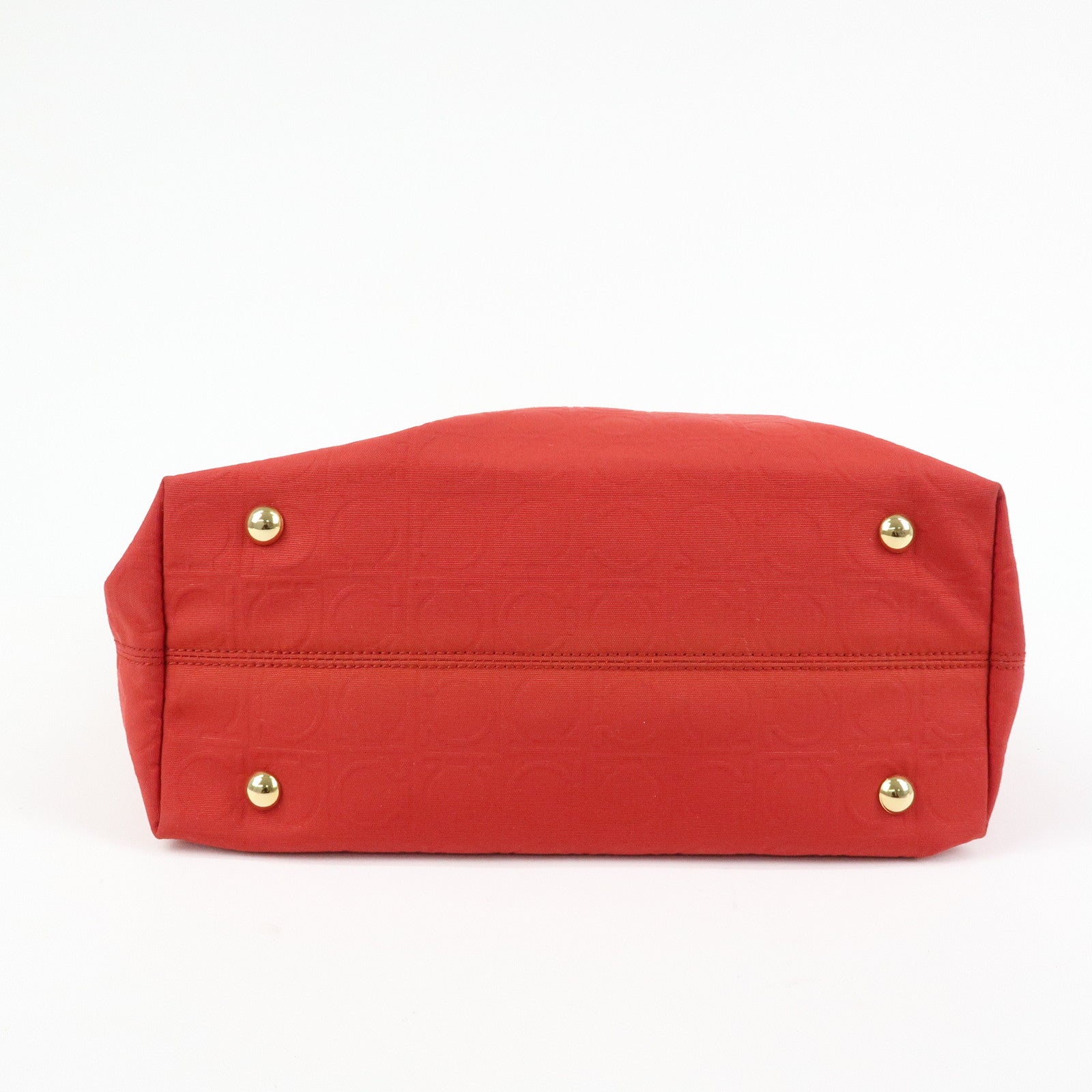Ferragamo Gancini Canvas Leather Tote Shoulder Bag OSAKA 2004 Red