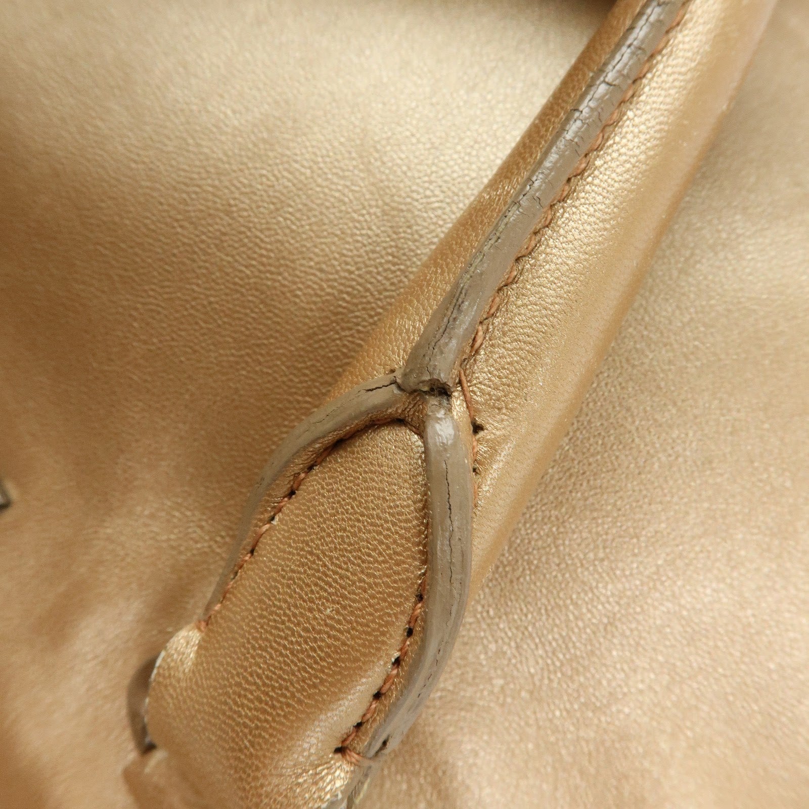 PRADA Frilled Leather Tote Bag Hand Bag Champagne Gold