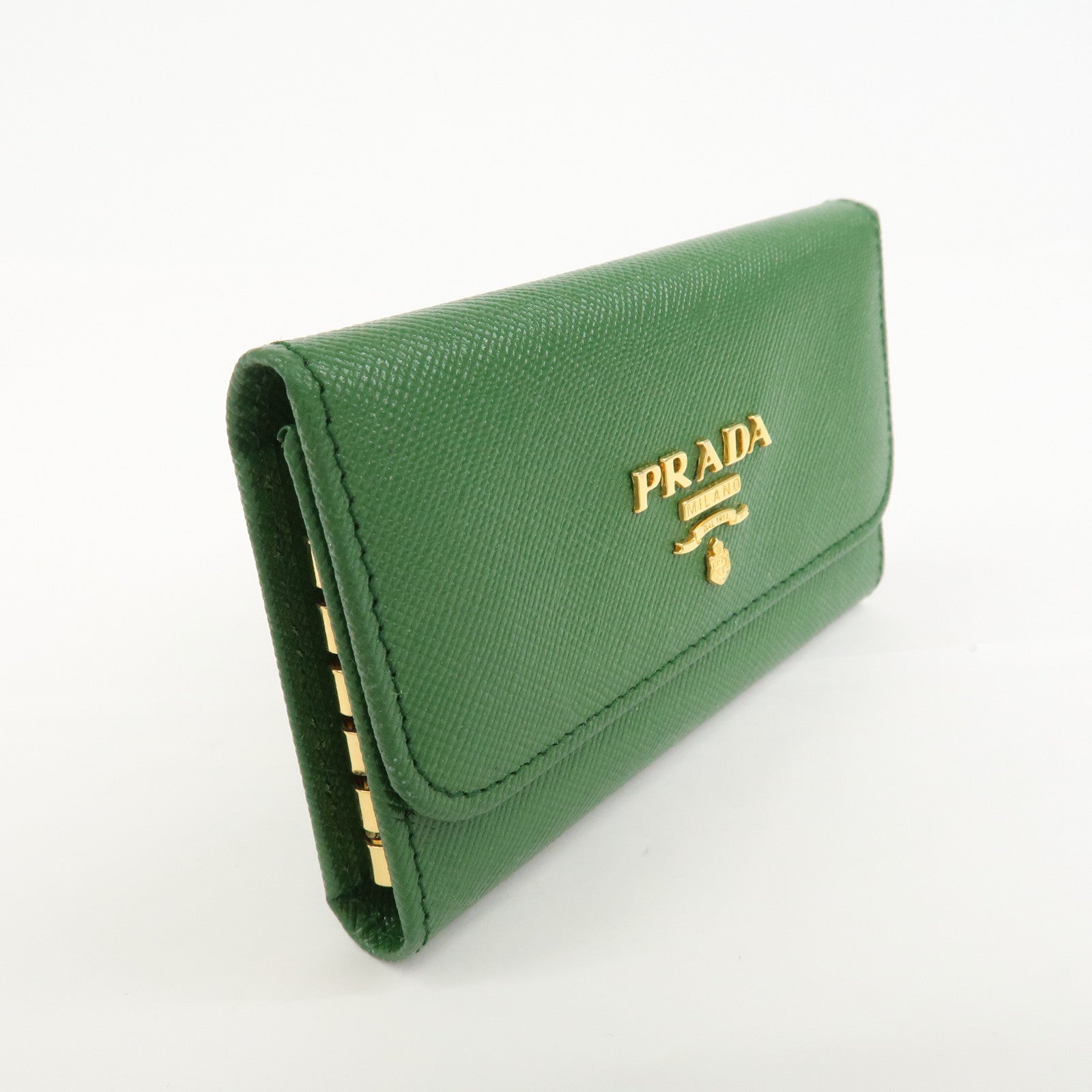 PRADA Logo Saffiano Leather 6 Rings Key Case Green 1M0222