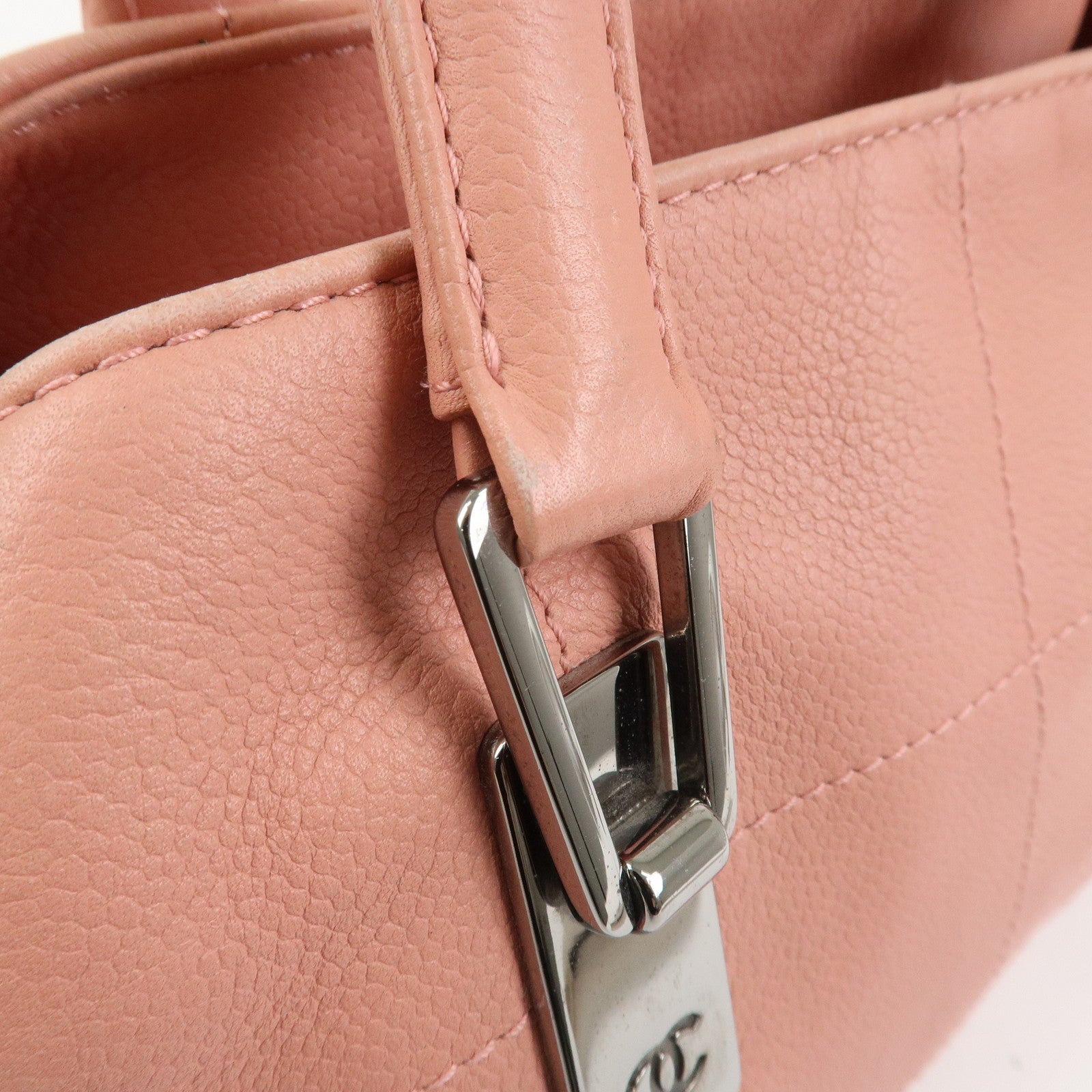 CHANEL Chocolate Bar Calf Leather Boston Bag Hand Bag Pink