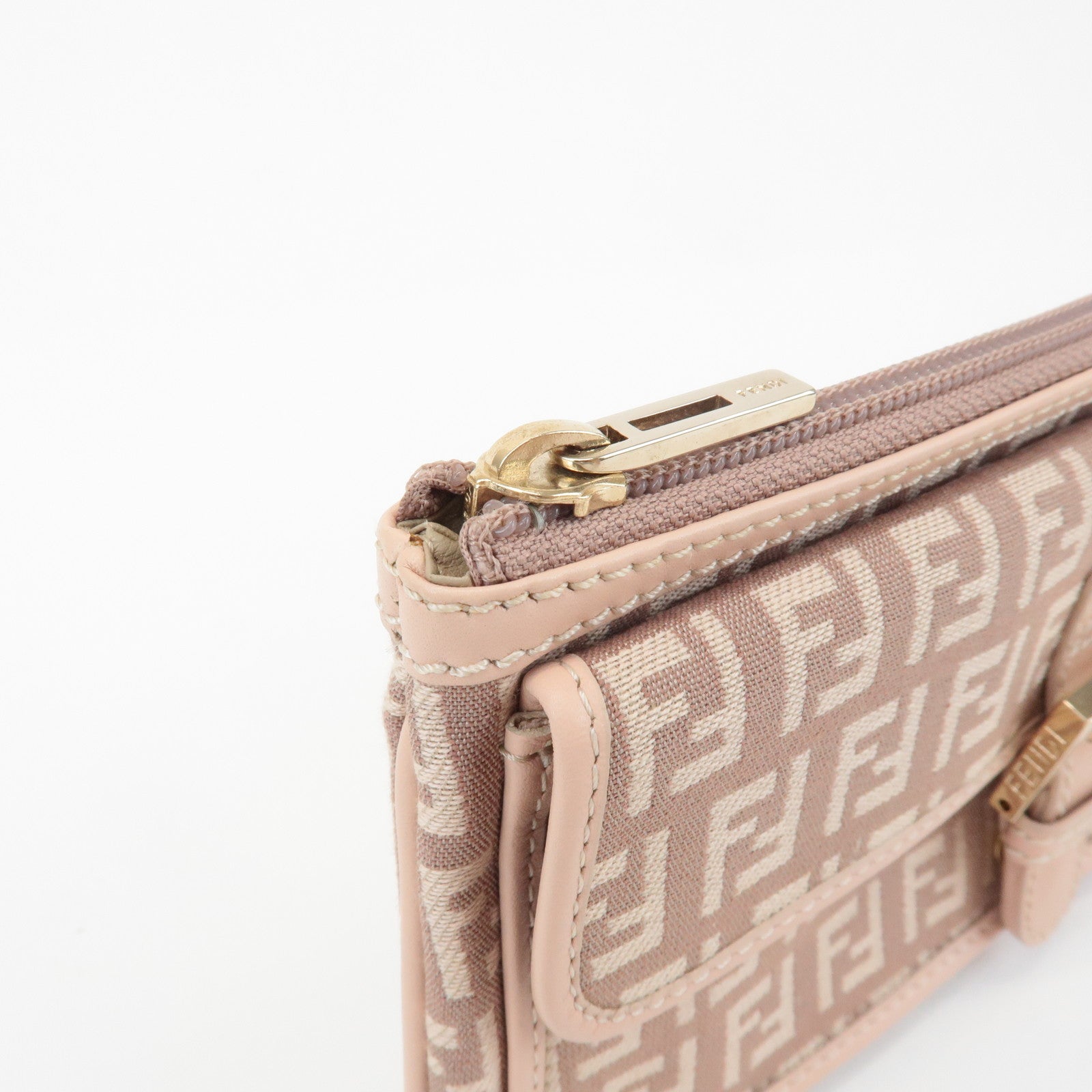 FENDI Zucchino Canvas Leather Pouch Purse Pink 8N0038