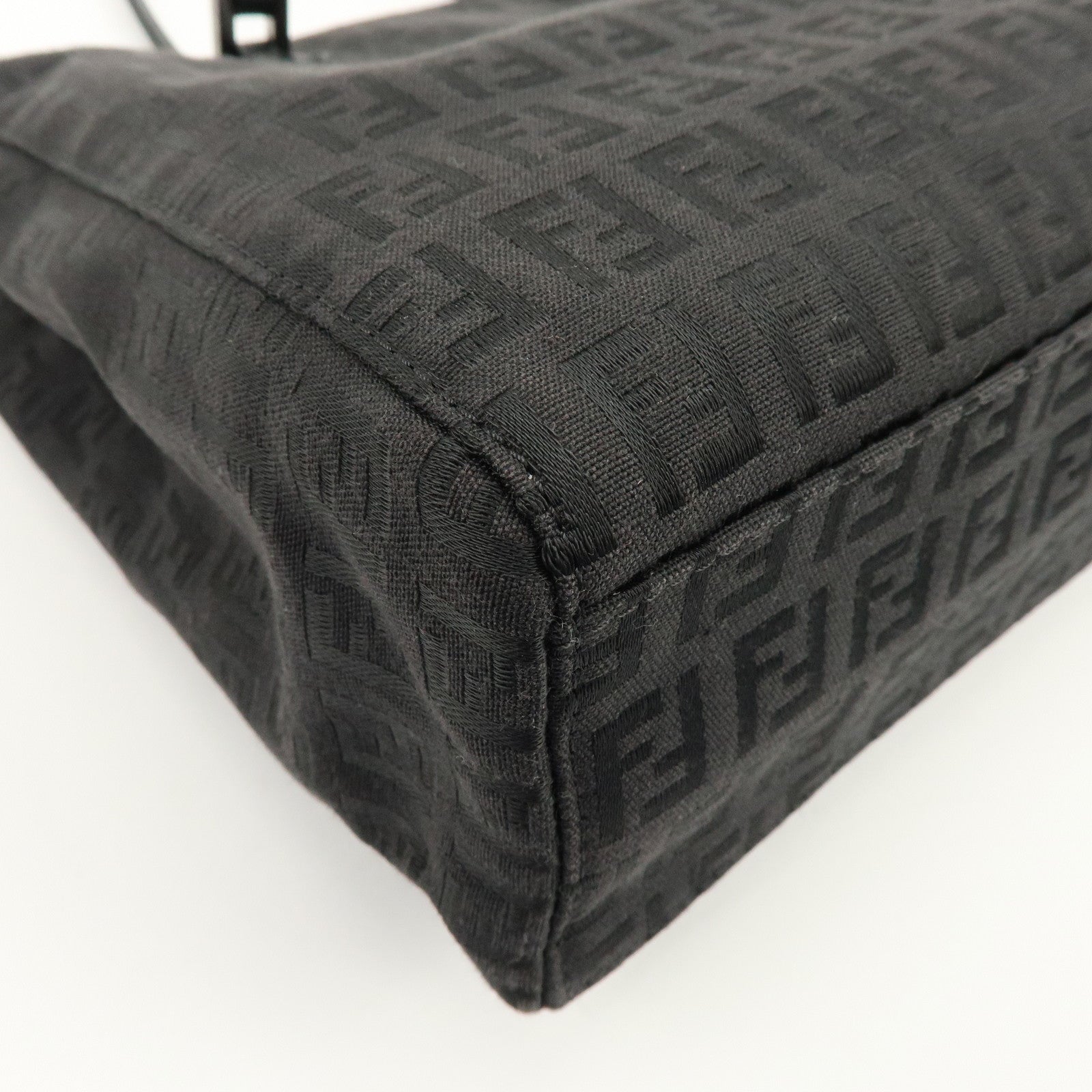 FENDI Zucchino Canvas Leather Tote Bag Shoulder Bag Black 8BH073