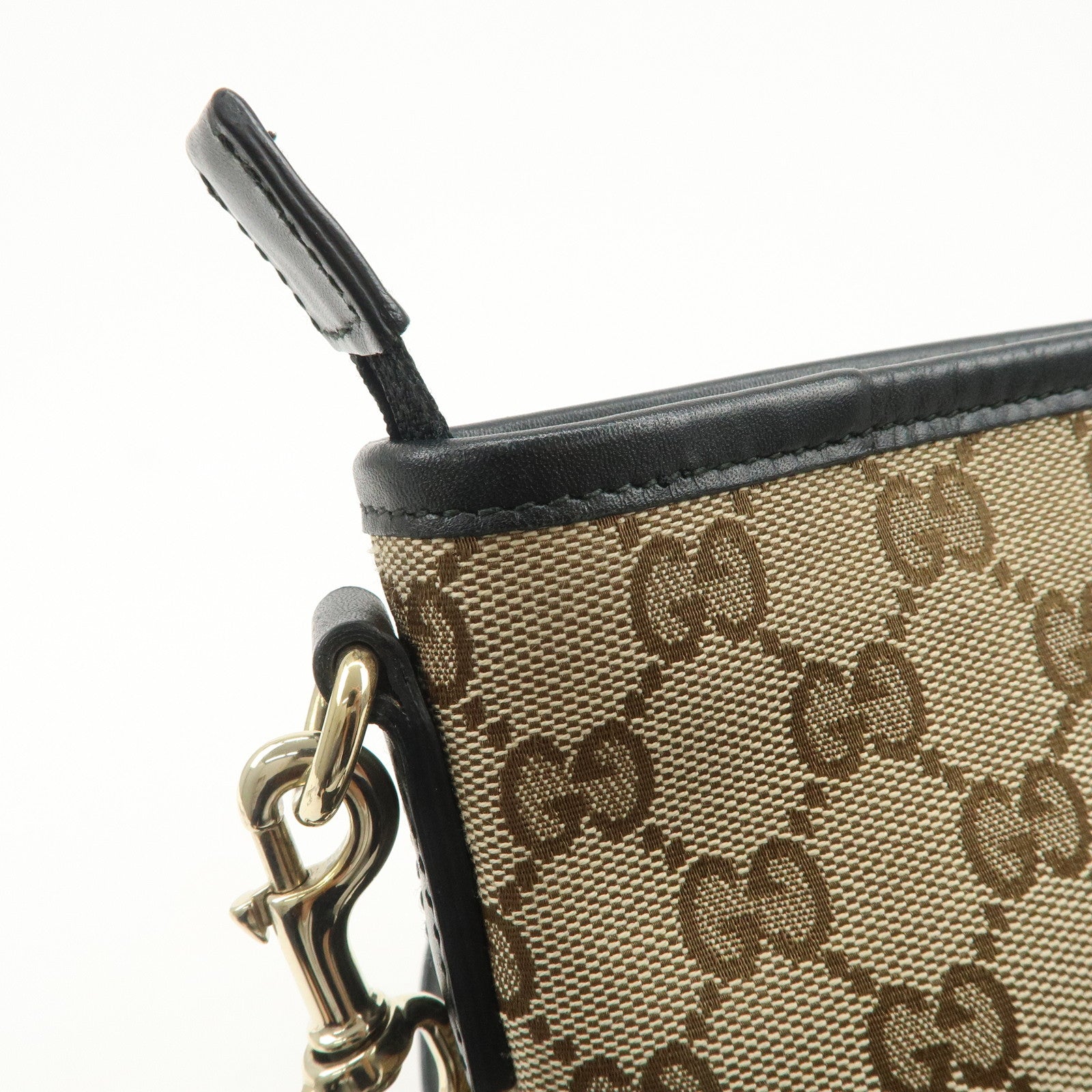 GUCCI Sherry GG Canvas Leather Shoulder Bag Beige Black 388926