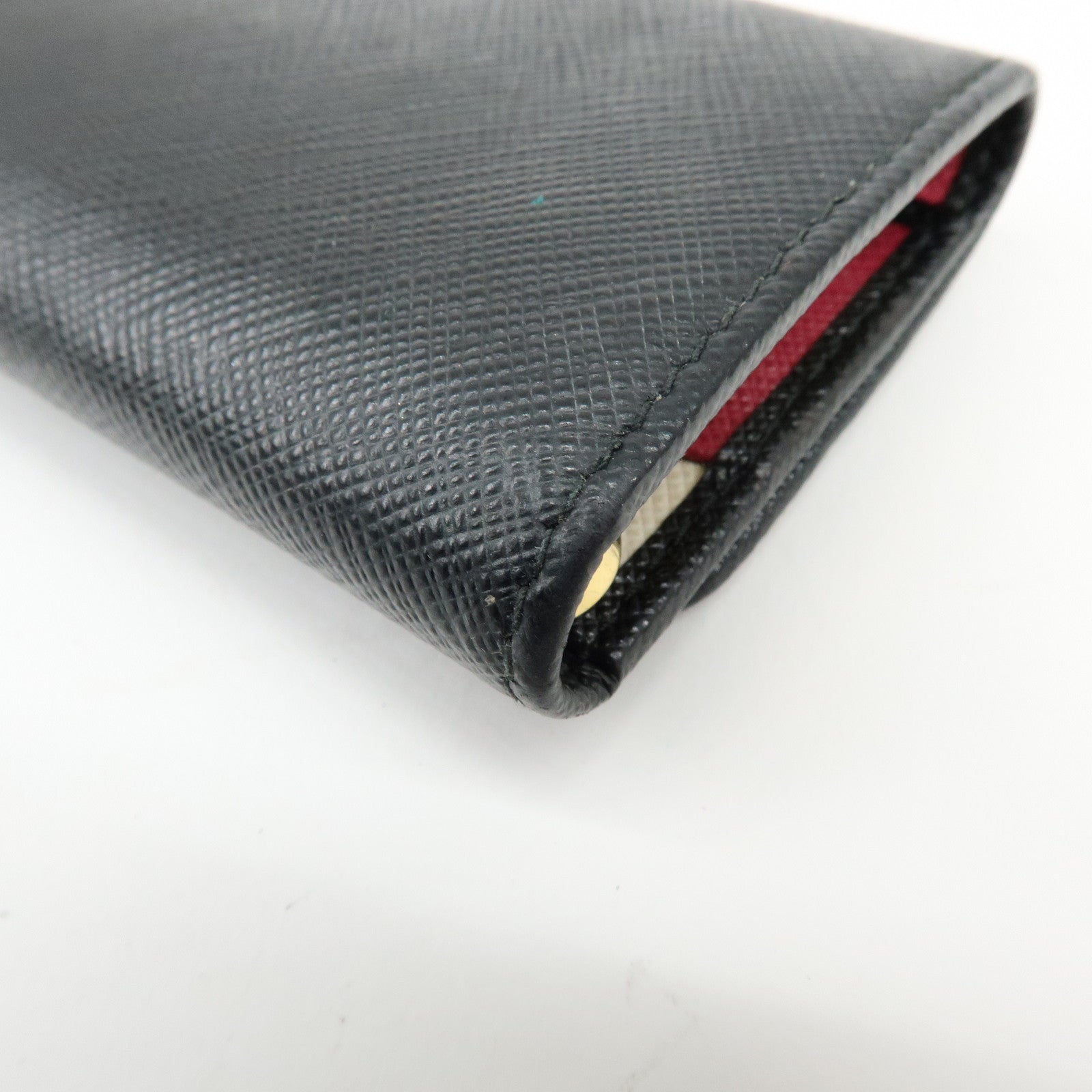 PRADA Saffiano Leather Key Case Key Ring Key Holder Black