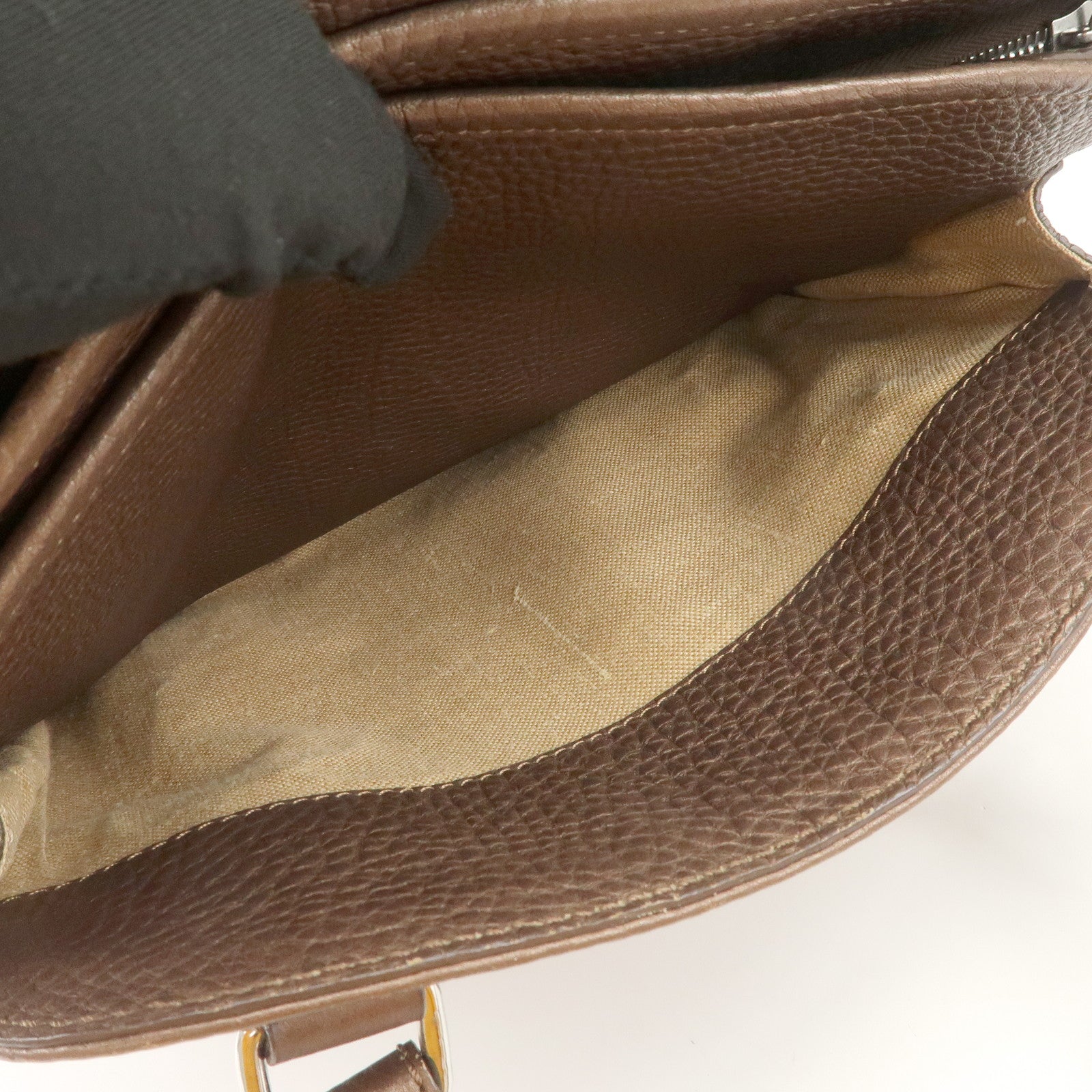 FENDI Seleria Leather Hand Bag Brown 8BN170