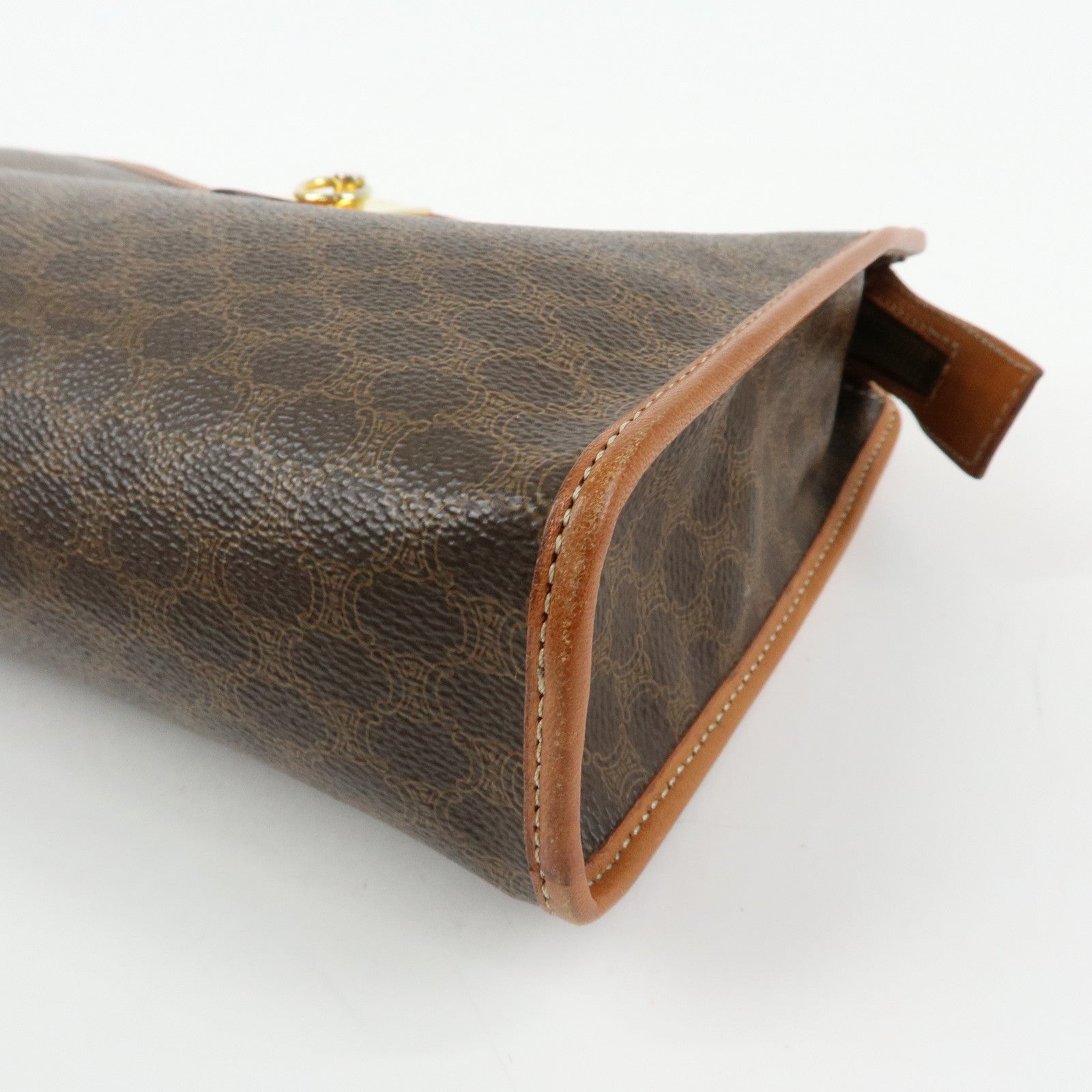 CELINE Macadam PVC Coated Canvas Leather Clutch Bag Pouch Brown