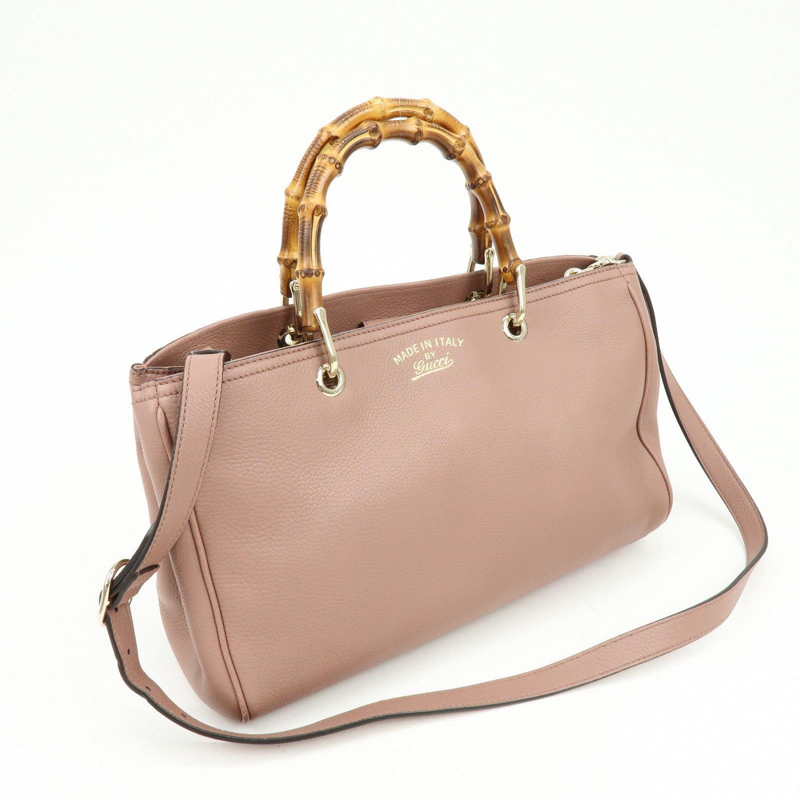 GUCCI Bamboo Shopper Medium 2Way Bag Shoulder Bag Pink Beige 323660