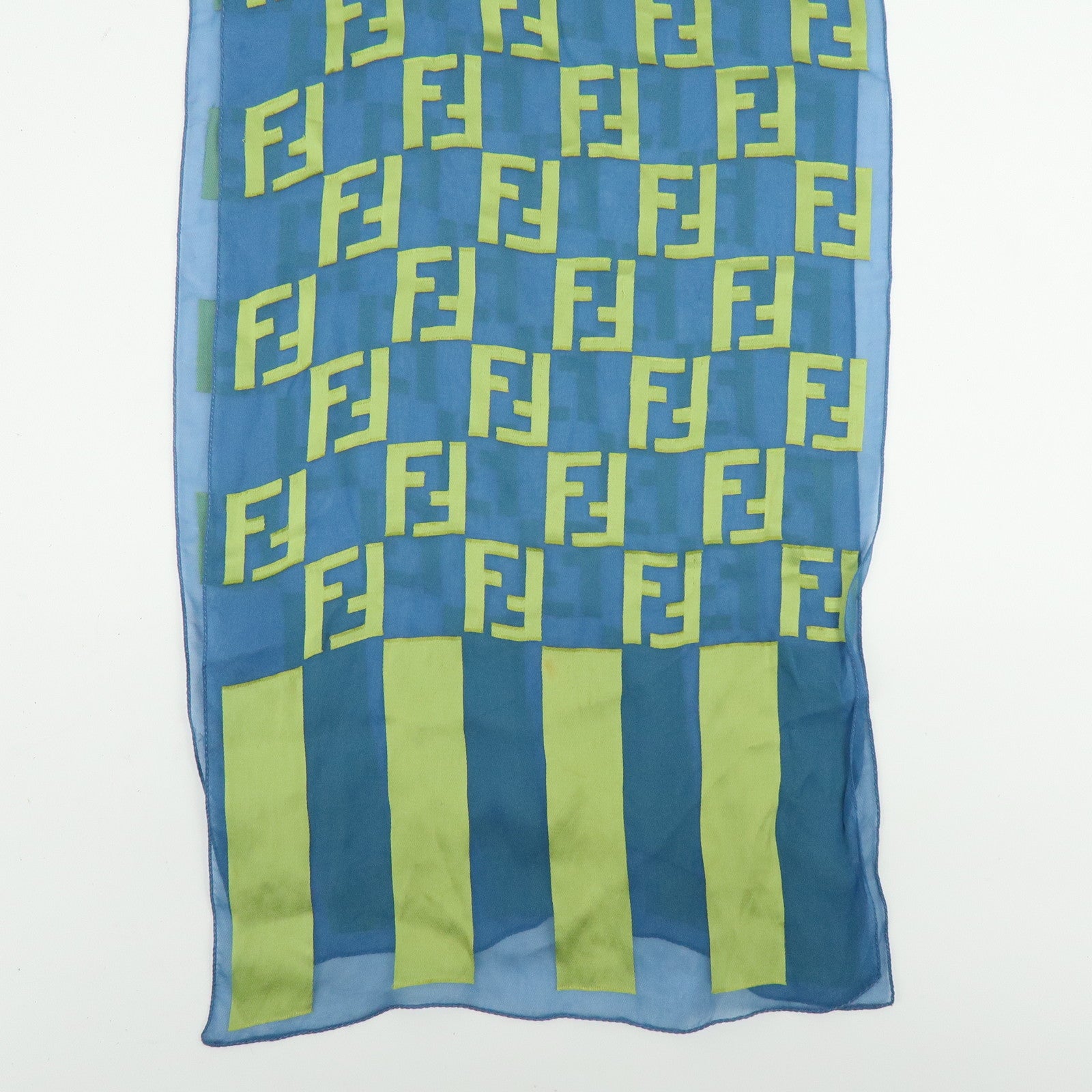 FENDI Zucca Rayon Silk Scarf Shawl Blue Light Green