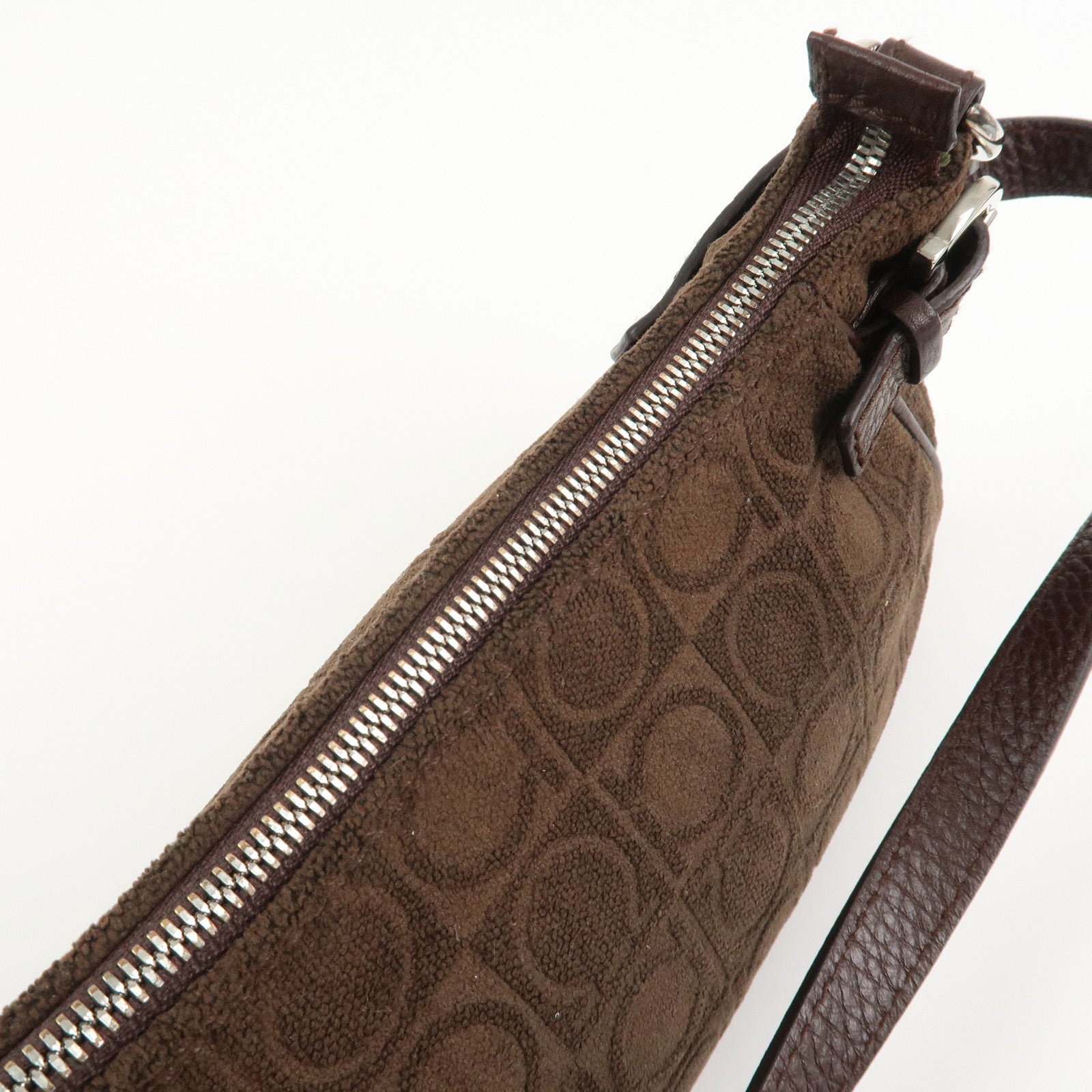 Ferragamo Gancini Leather Cotton Accessory Pouch Hand Bag Brown