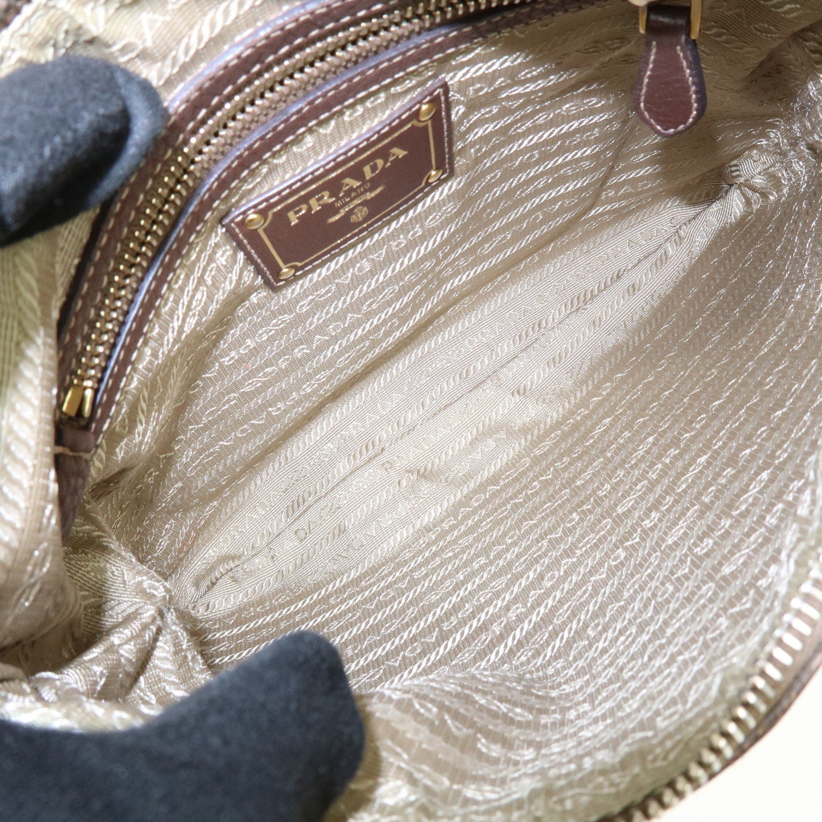 PRADA Logo Jacguard Leather Shoulder Bag Crossbody Bag Brown