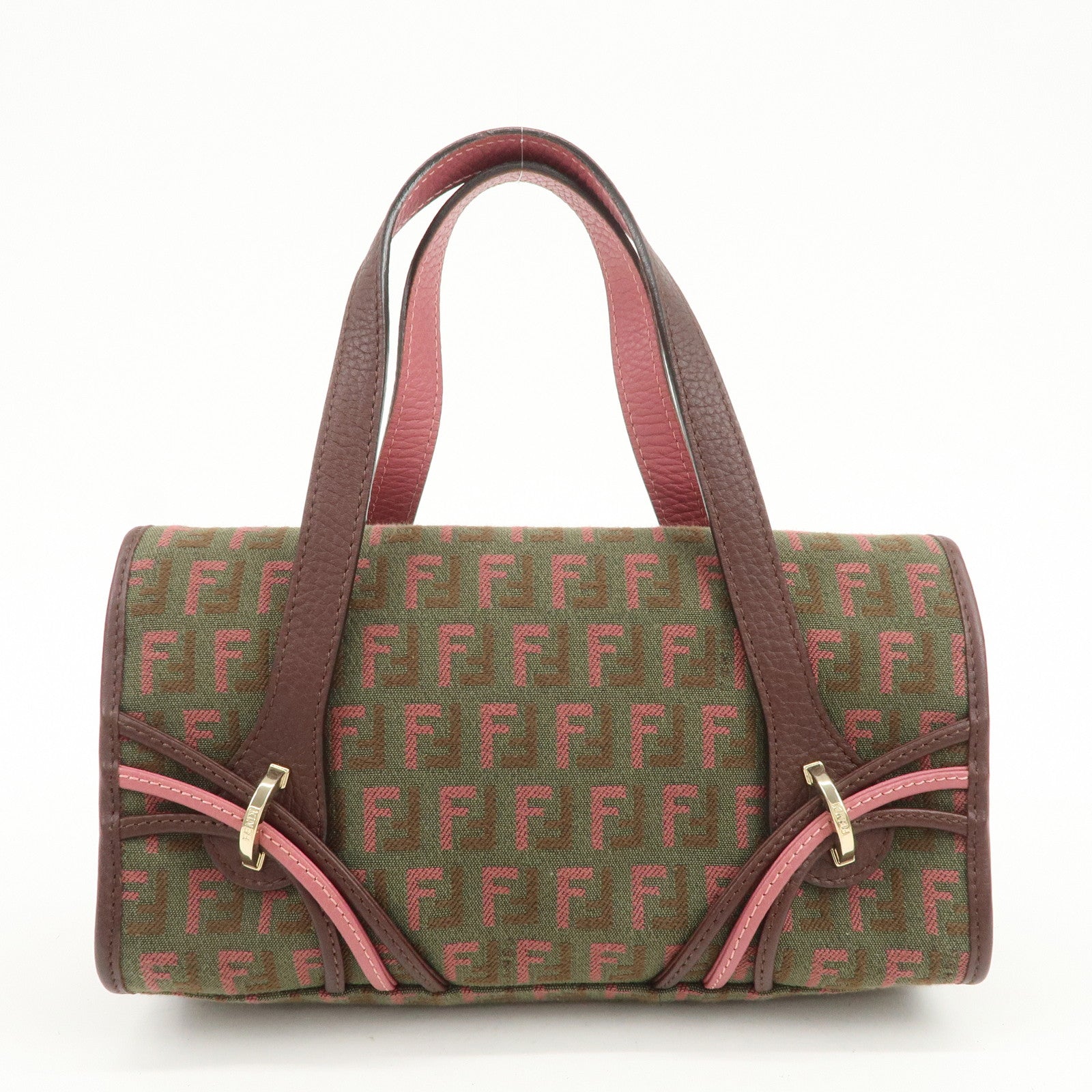 FENDI Zucchino Logo Canvas Leather Hand Bag Brown Pink 8BN147