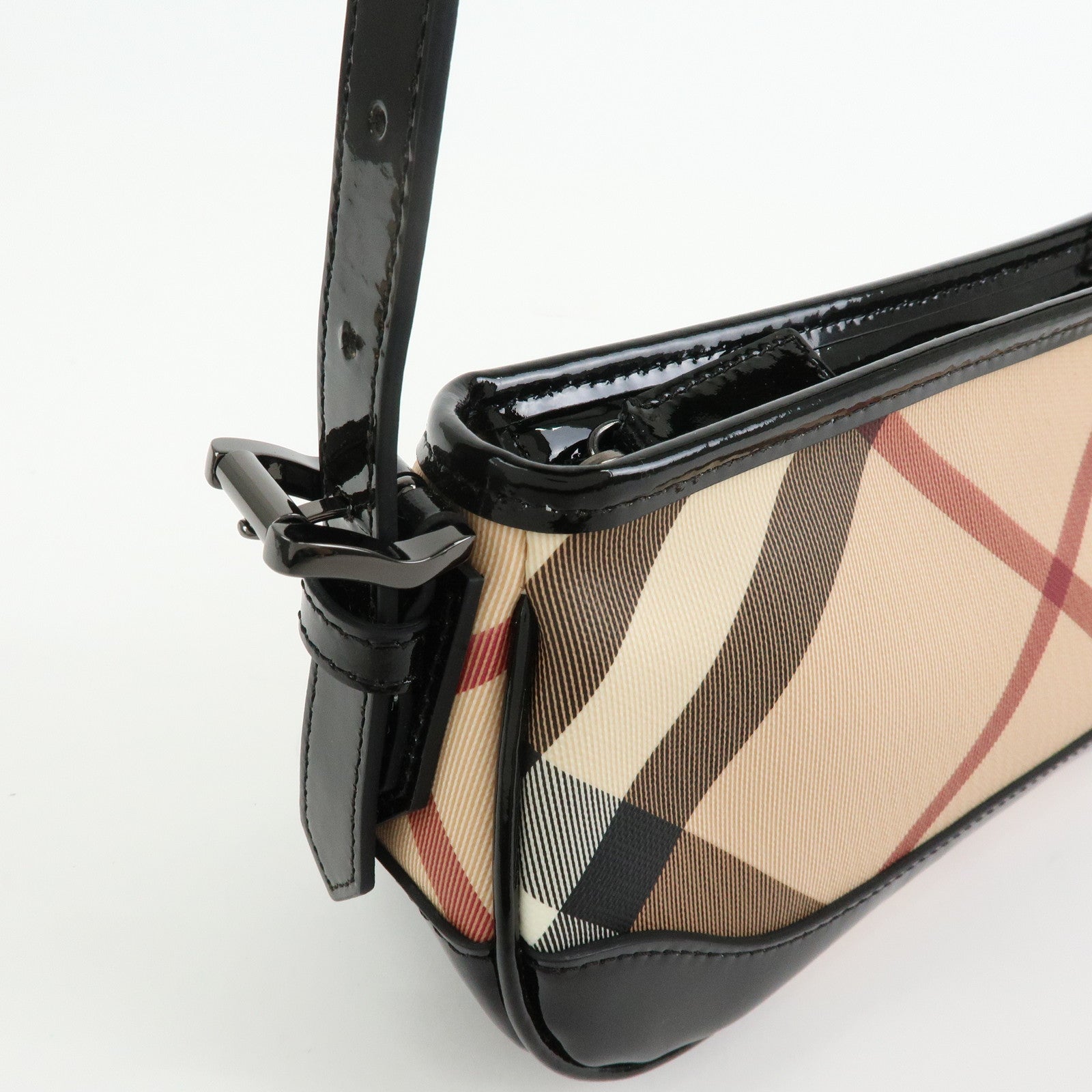 BURBERRY PVC Canvas Patent Leather Shoulder Hand Bag Black Beige