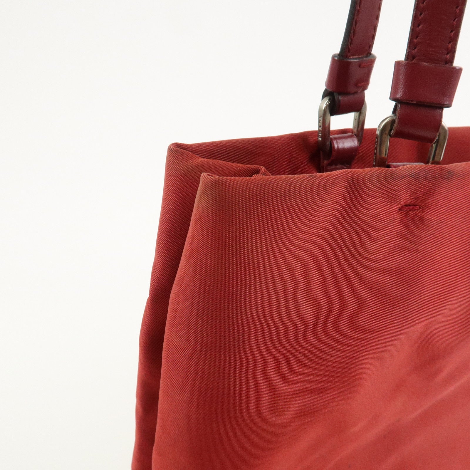 PRADA Triangle Logo Nylon Leather Tote Bag Shoulder Bag Red