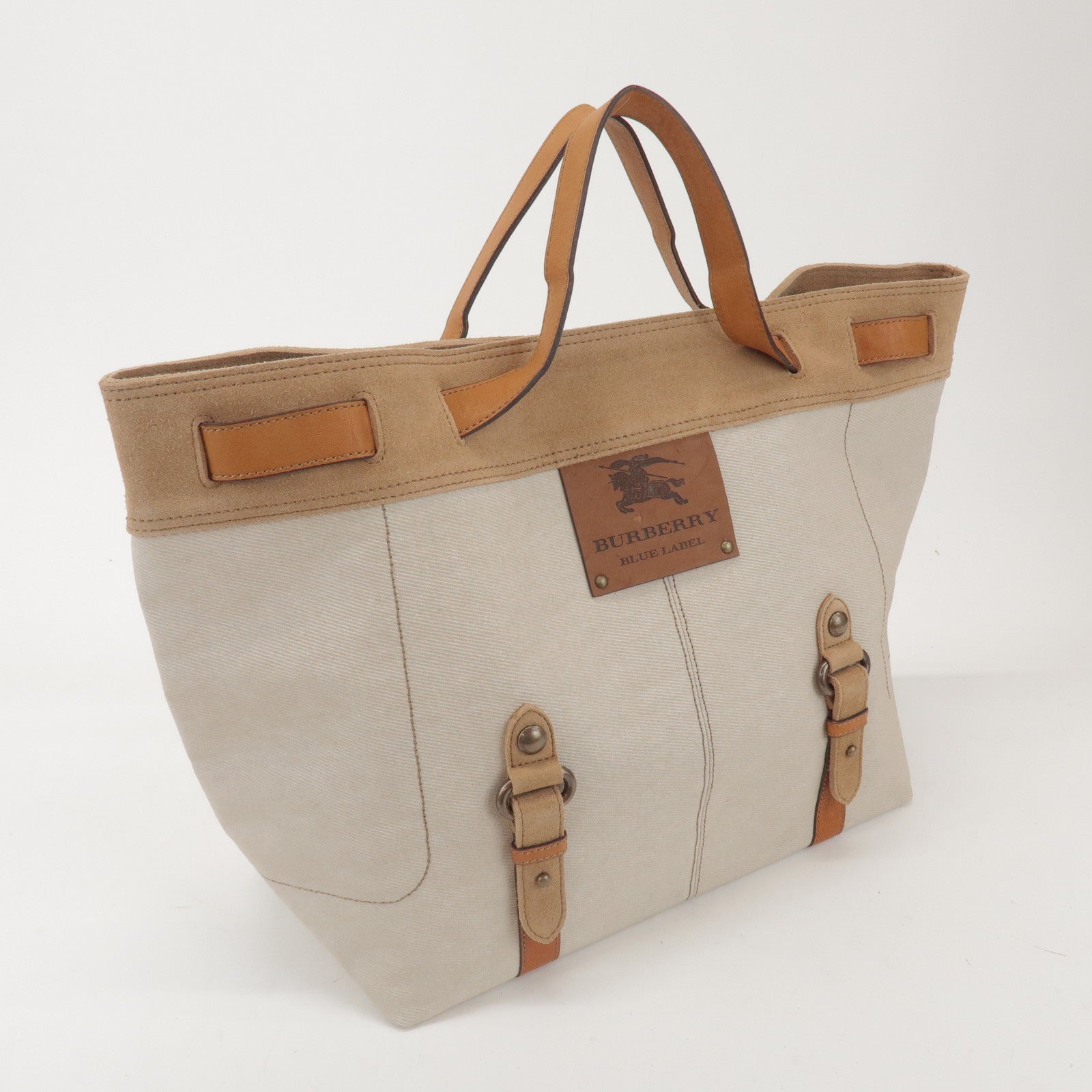 BURBERRY Blue Label Canvas Suede Leather Tote Bag Natural Brown