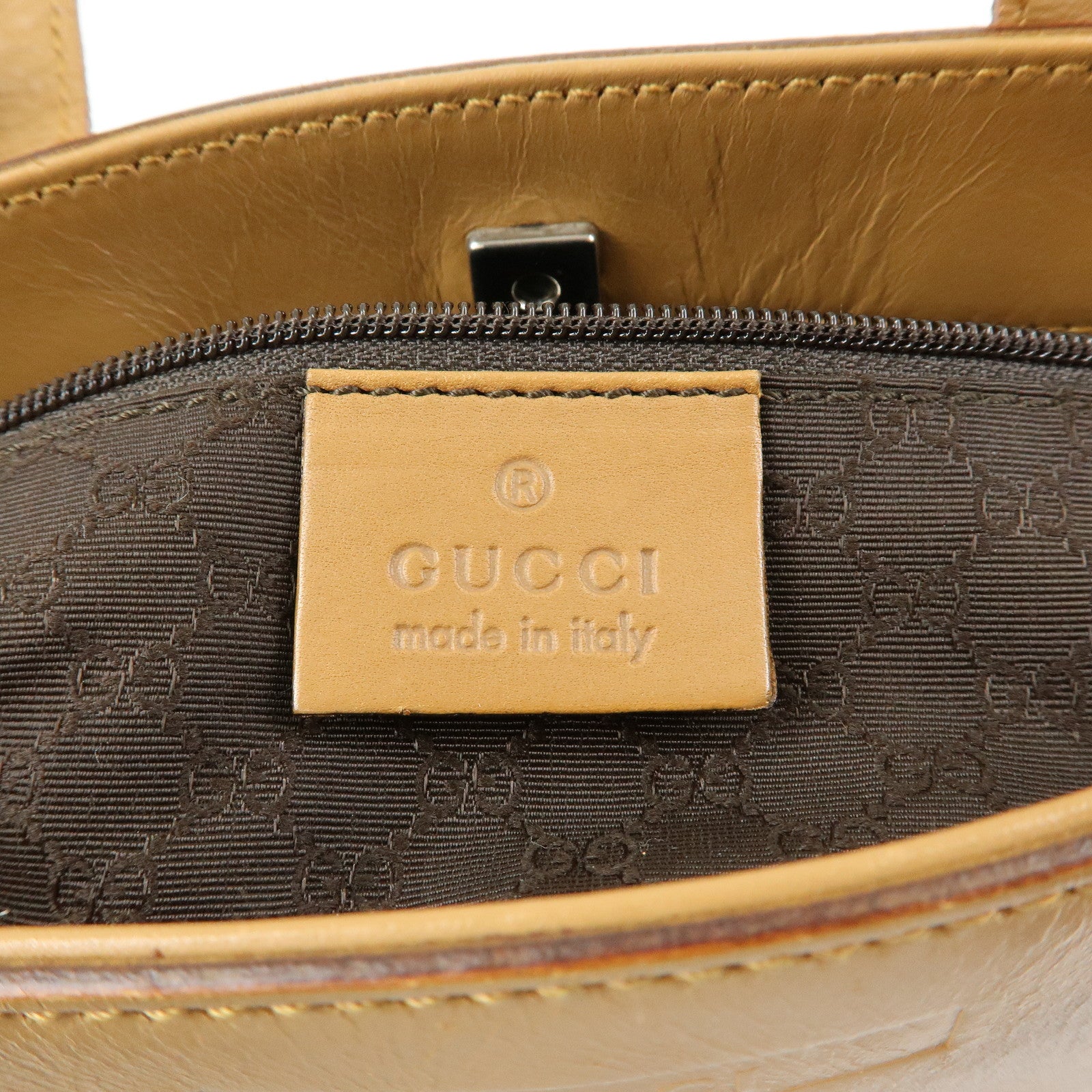 GUCCI Sherry Leather Canvas Hand Bag Beige Brown 000.0860