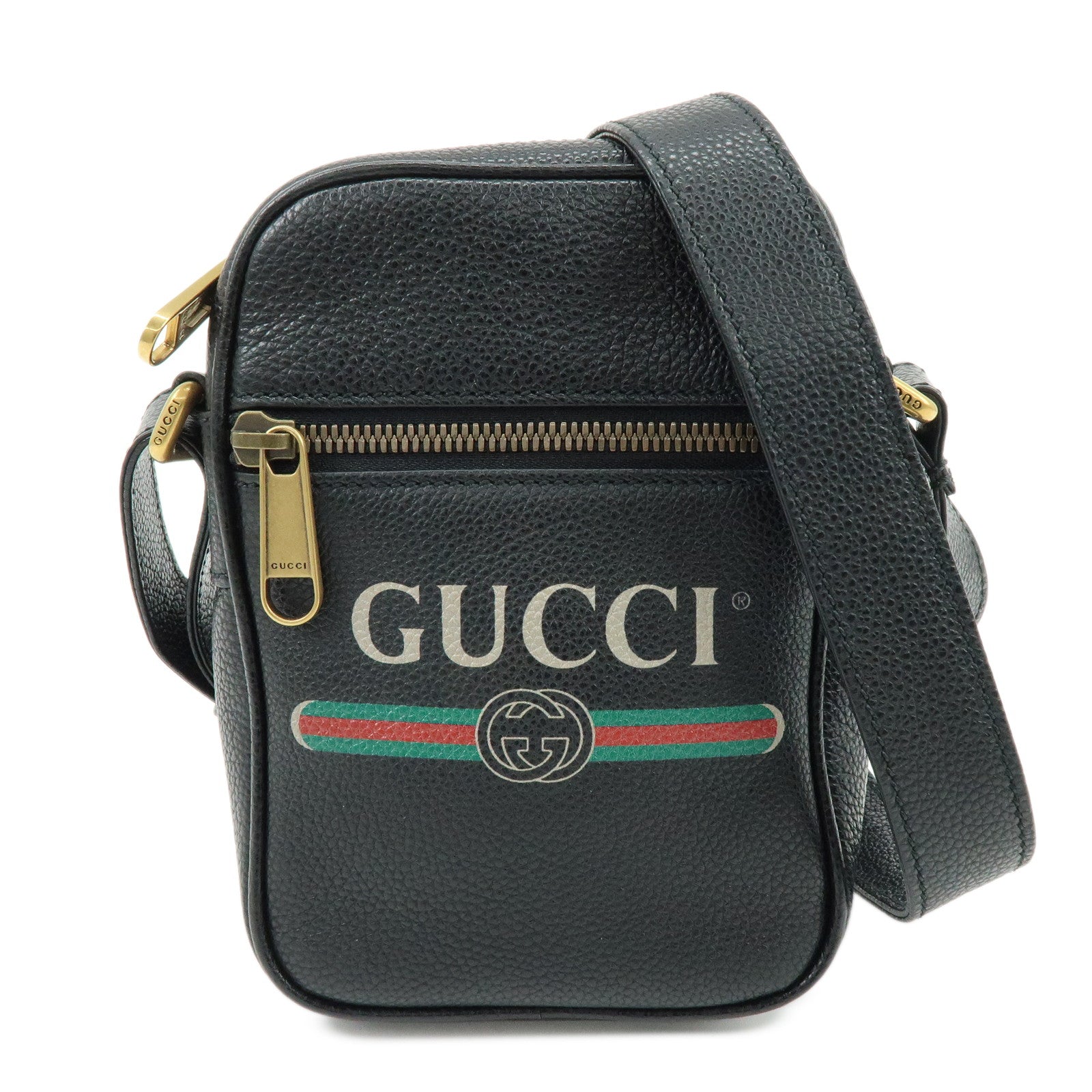 GUCCI Sherry Calf Leather Vintage Logo Shoulder Bag Black 574803