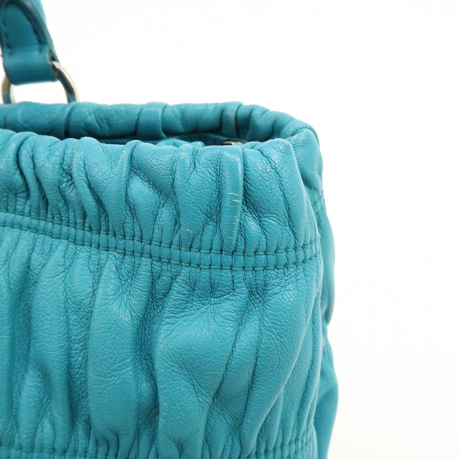 PRADA Leather 2Way Bag Hand Bag Shoulder Bag Turquoise Blue