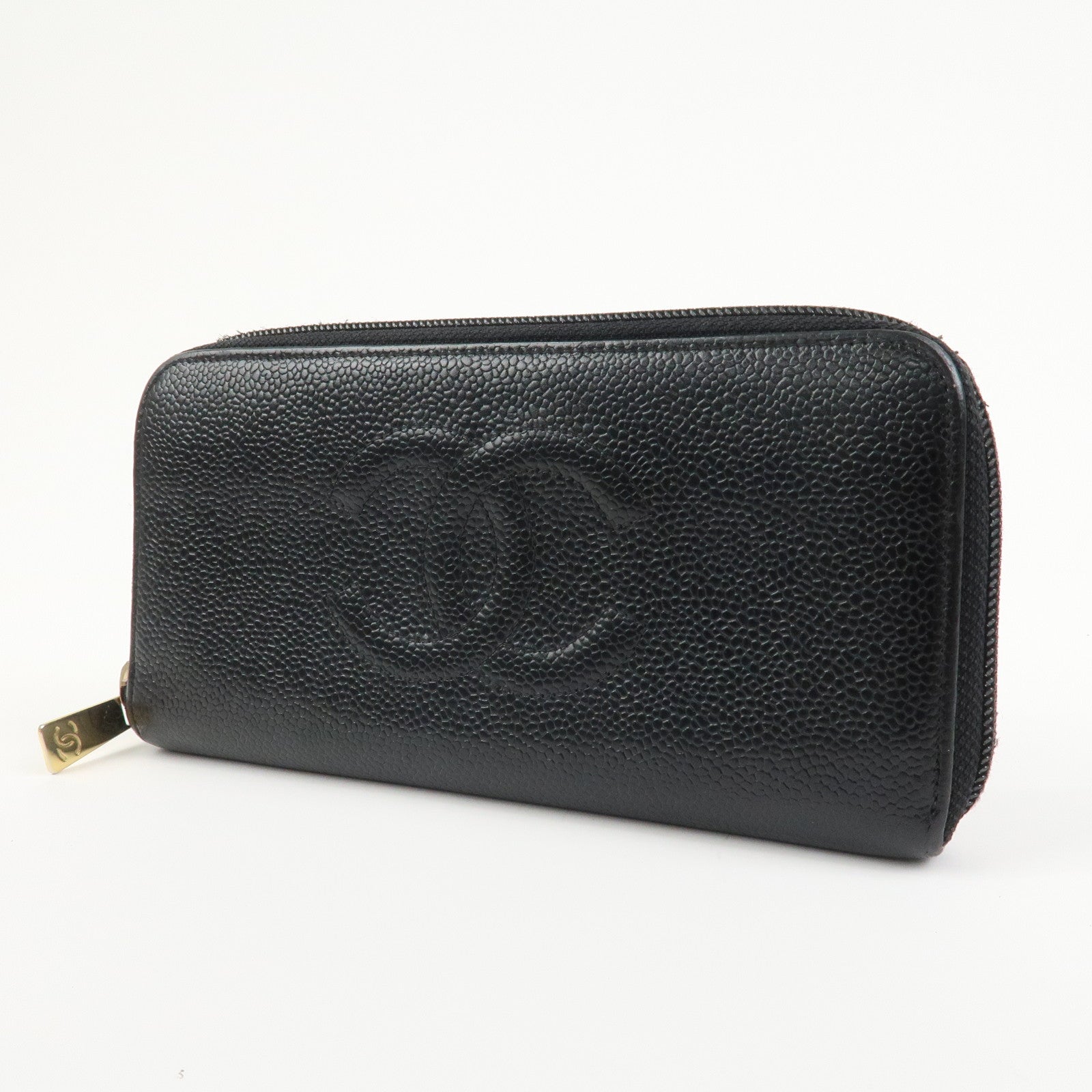 CHANEL COCO Mark Caviarskin Round Zippy Long Wallet Black A13228