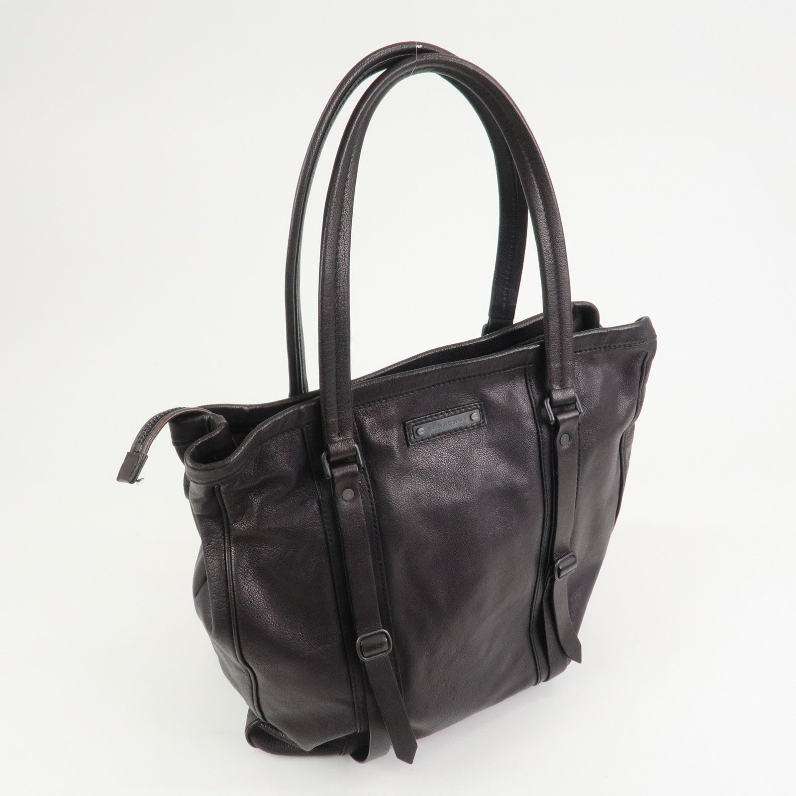 BURBERRY Logo Leather Tote Bag Shoulder Bag Black