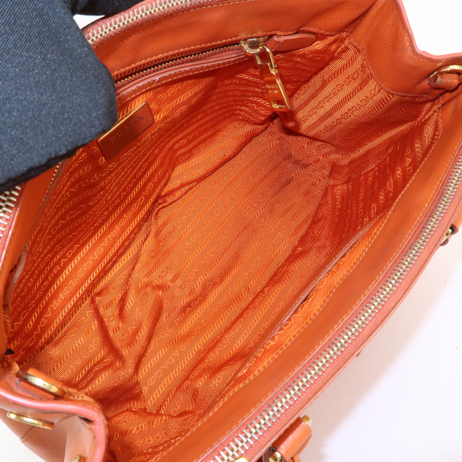 PRADA Triangle Logo Leather 2Way Hand Bag Orange 1BA863 Used